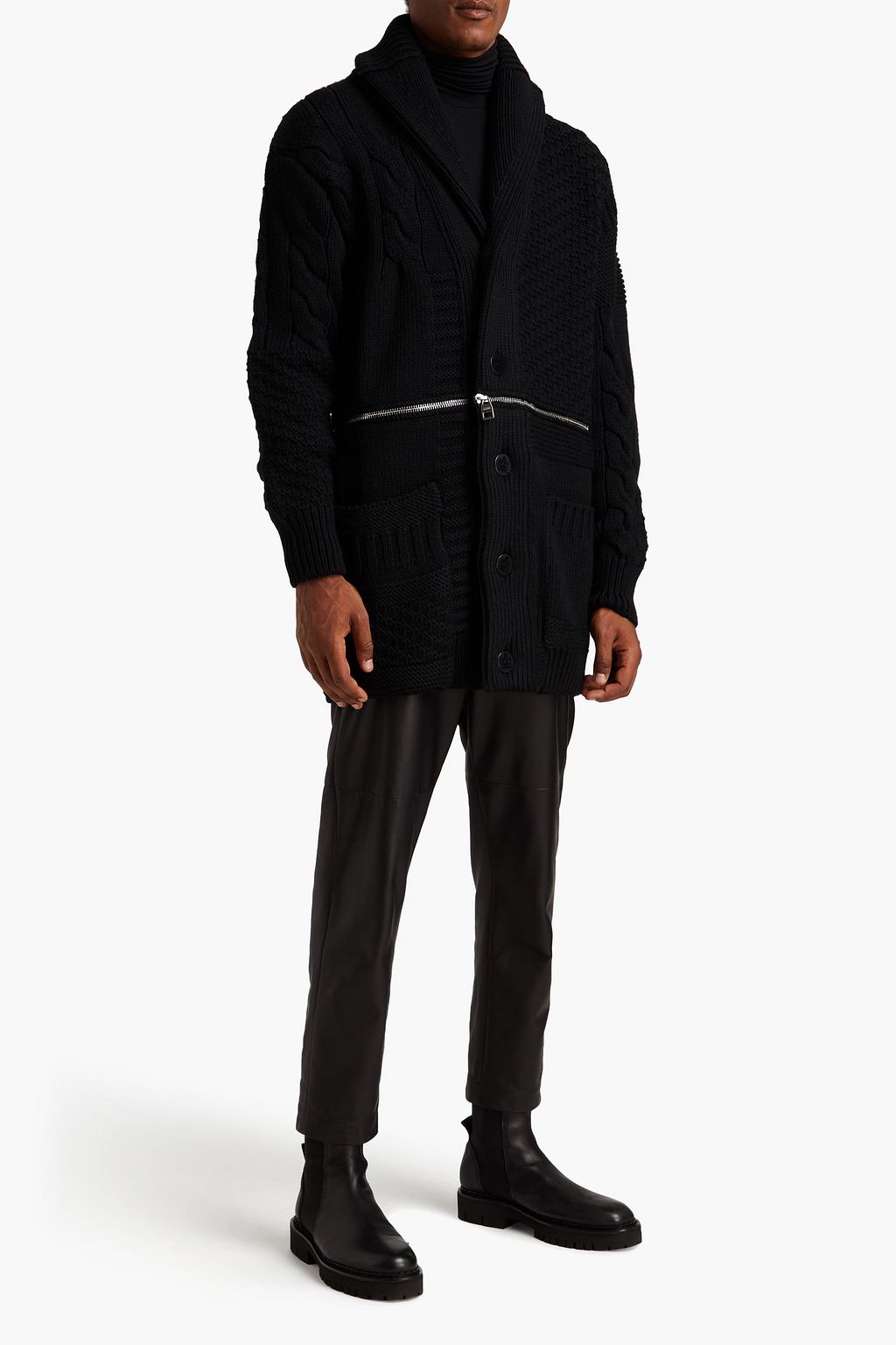 MCQUEEN Zip-detailed cable-knit wool shawl-collar cardigan