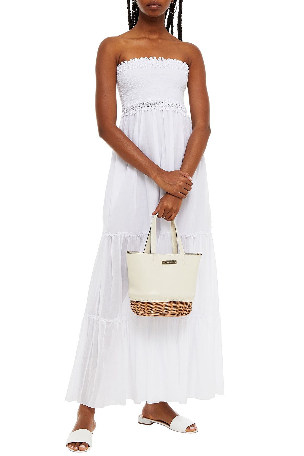 CHARO RUIZ IBIZA Strapless crocheted lace-trimmed cotton-blend voile maxi dress