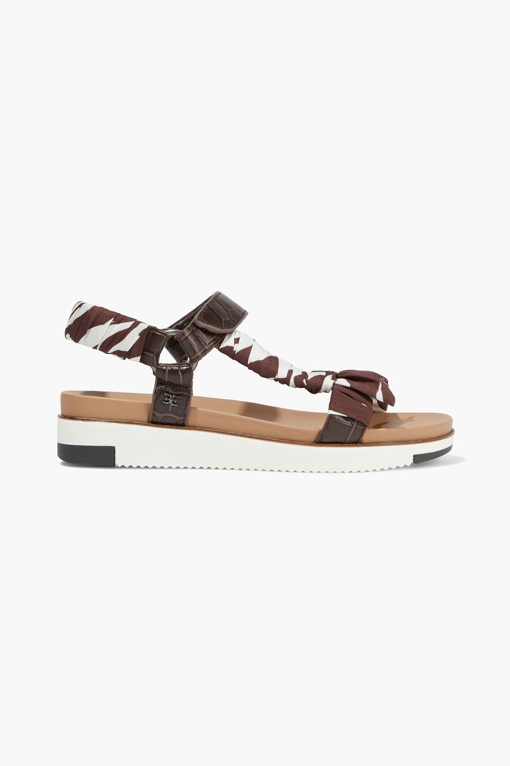 Sam Edelman - Ashie Printed Satin-twill and Croc-effect Leather Sandals Brown - US 8