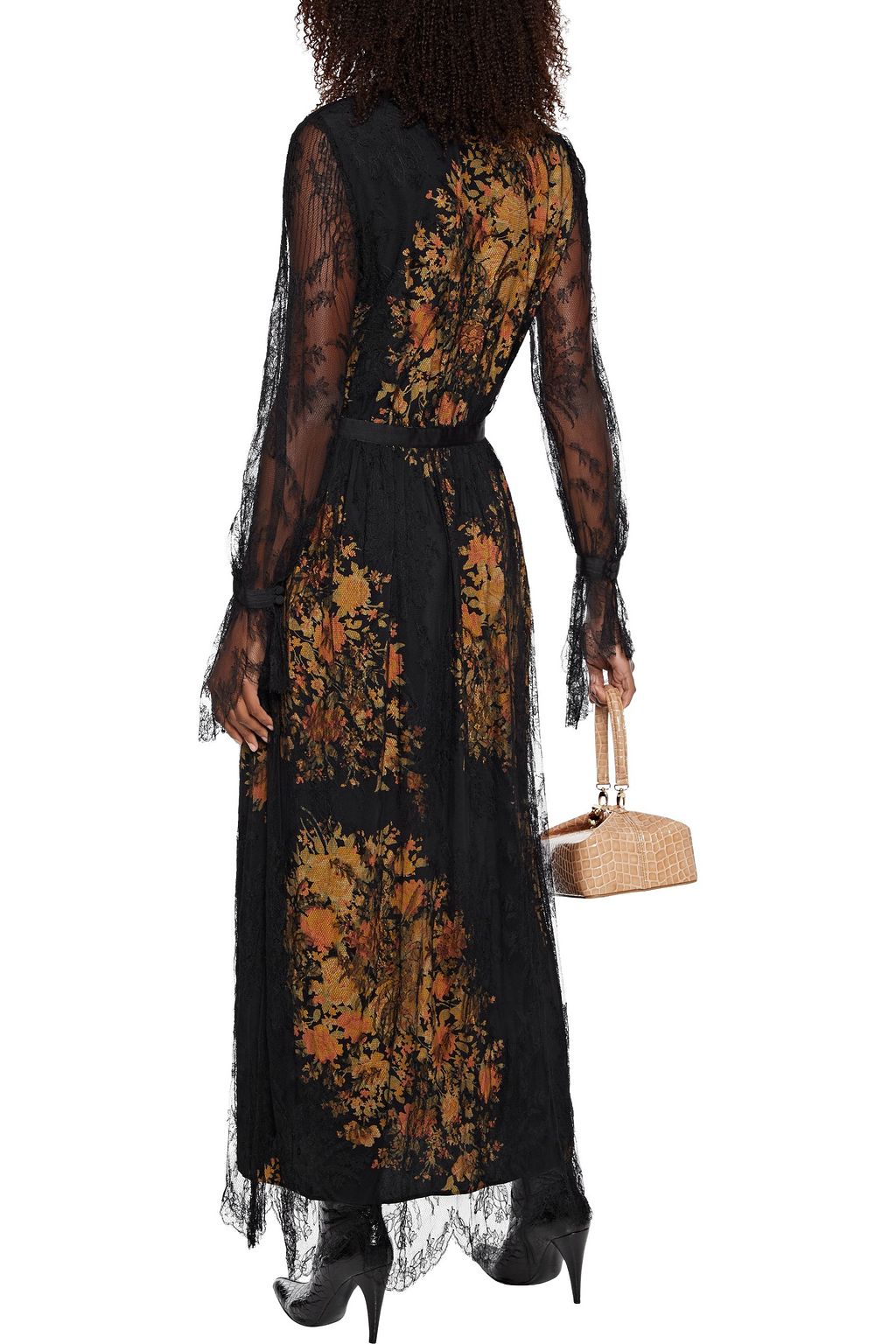ETRO Layered Chantilly lace and printed silk crepe de chine maxi dress