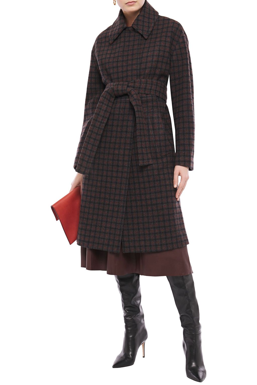VINCE. Checked wool-blend coat