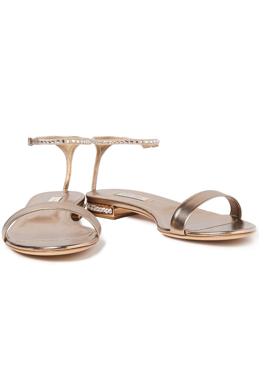 CASADEI クリスタル付き メタリックレザー サンダル