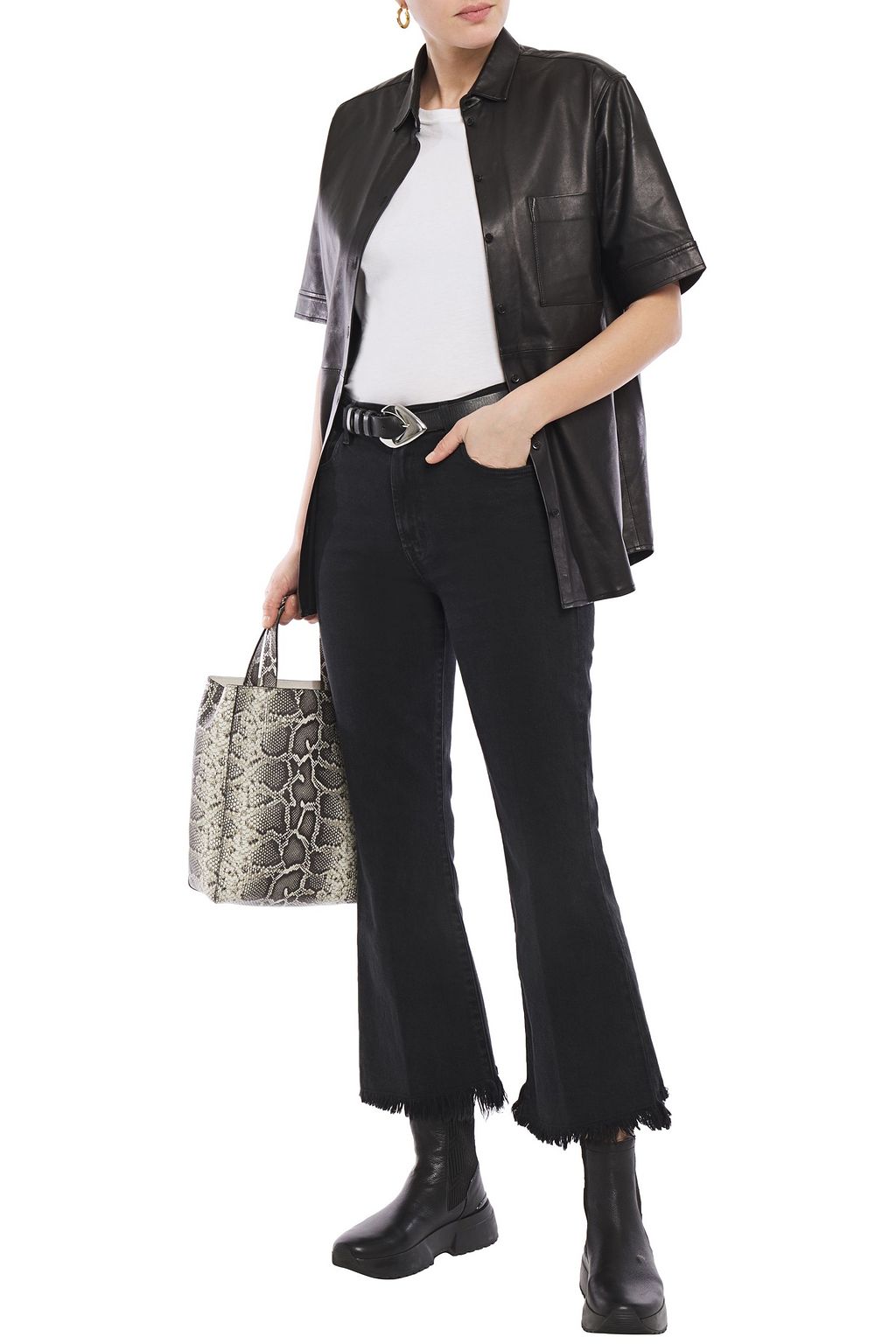 J BRAND Frayed mid-rise flared jeans
