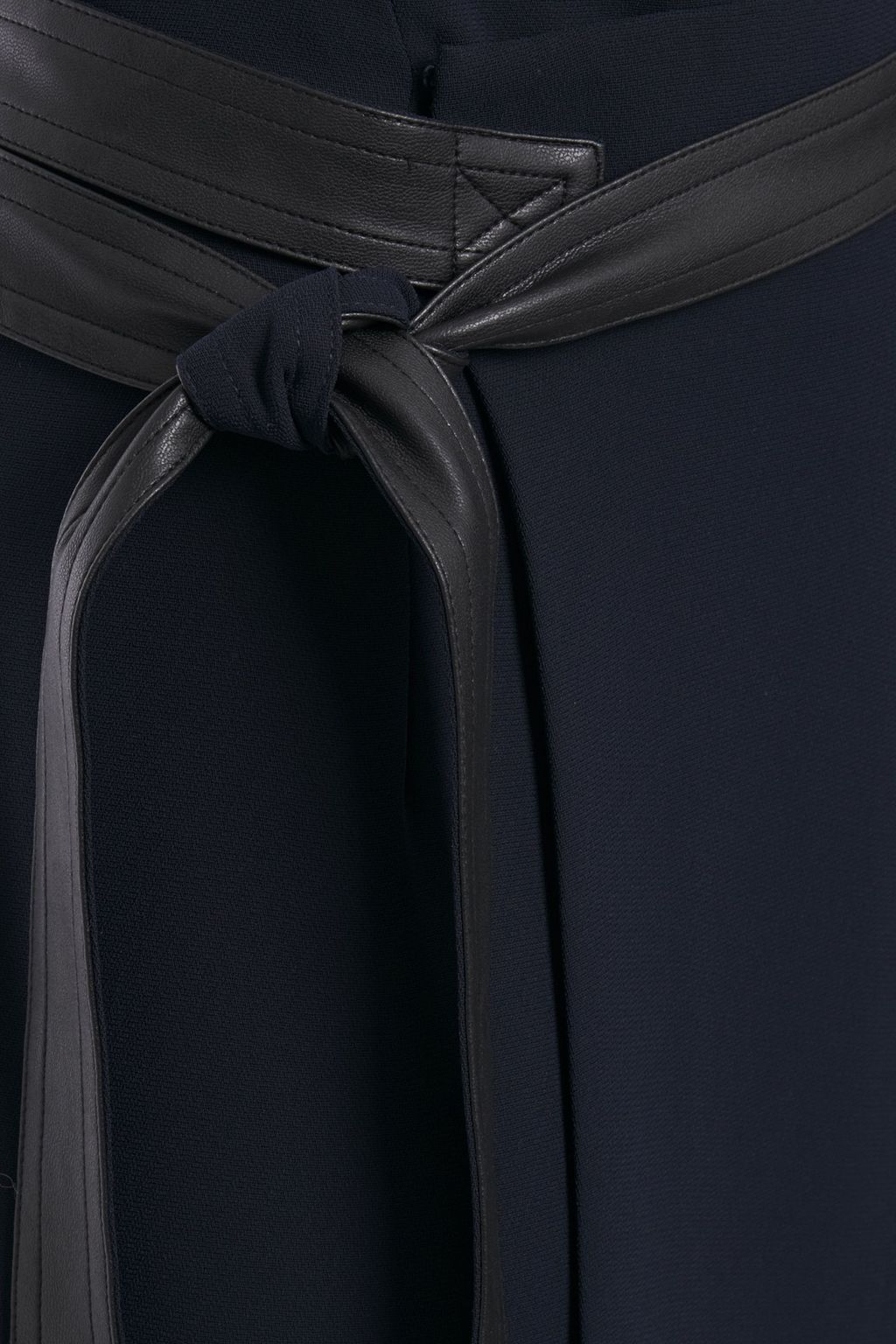 VINCE. Faux leather-trimmed wrap-effect crepe midi skirt