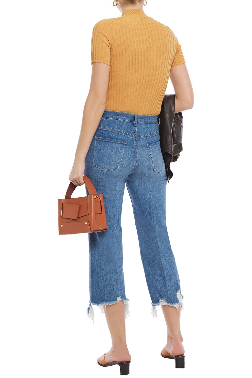 J BRAND Cropped distressed high-rise straight-leg jeans