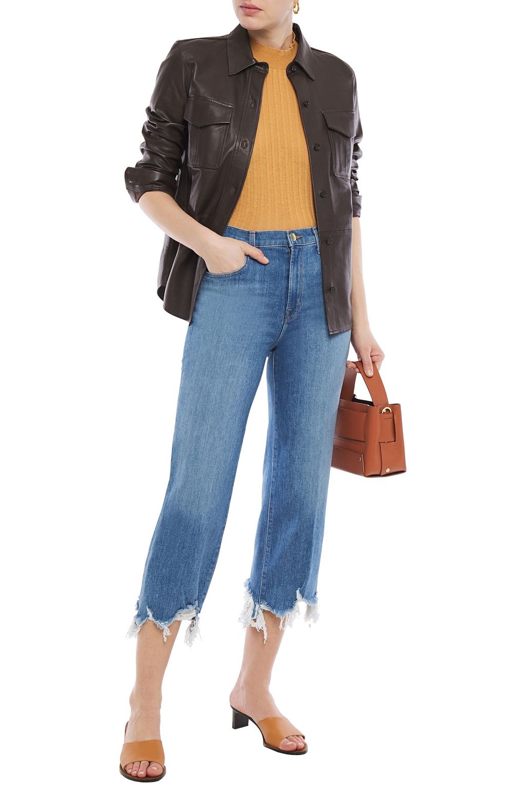 J BRAND Cropped distressed high-rise straight-leg jeans