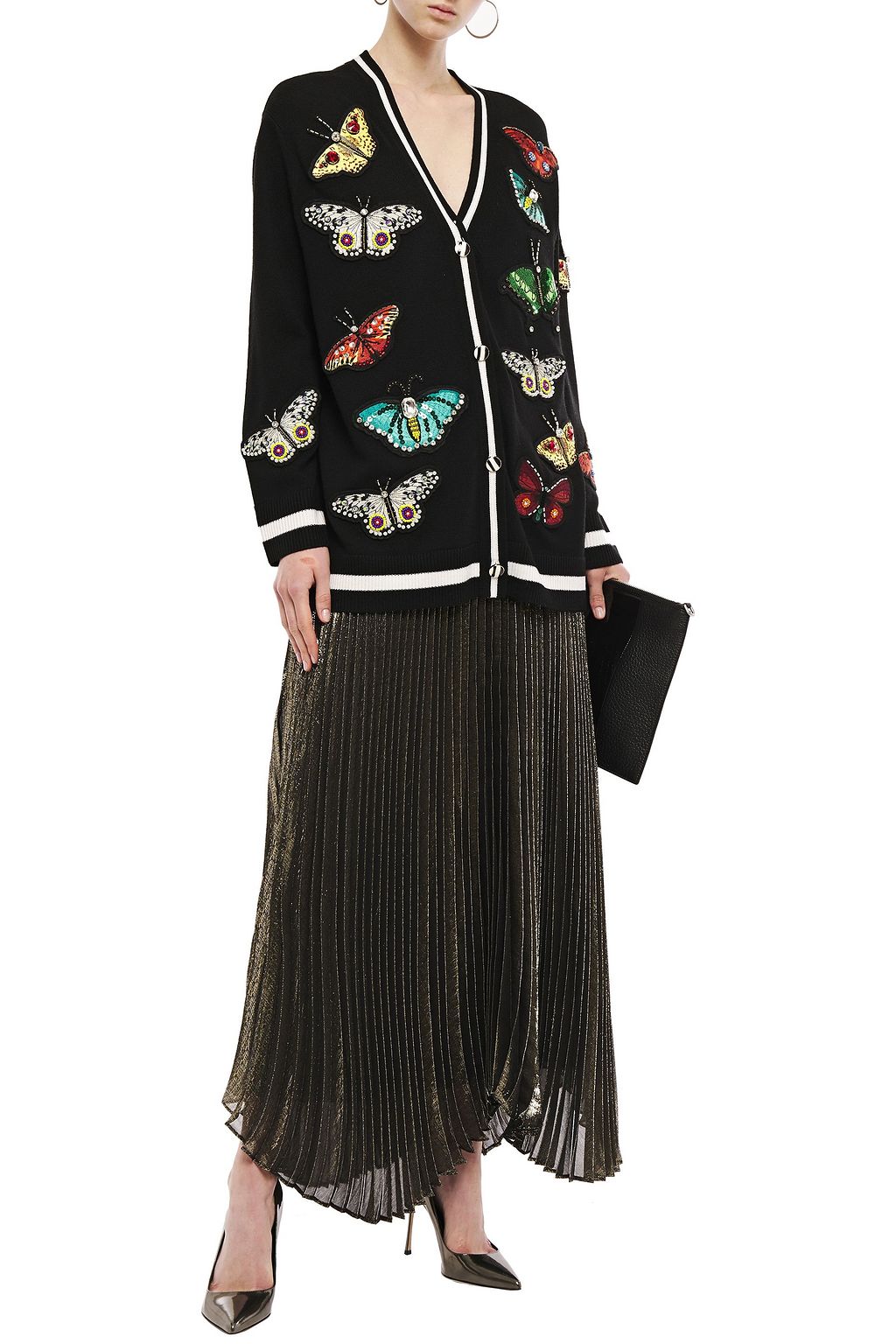 ALICE + OLIVIA Katz pleated silk-blend lamé maxi skirt