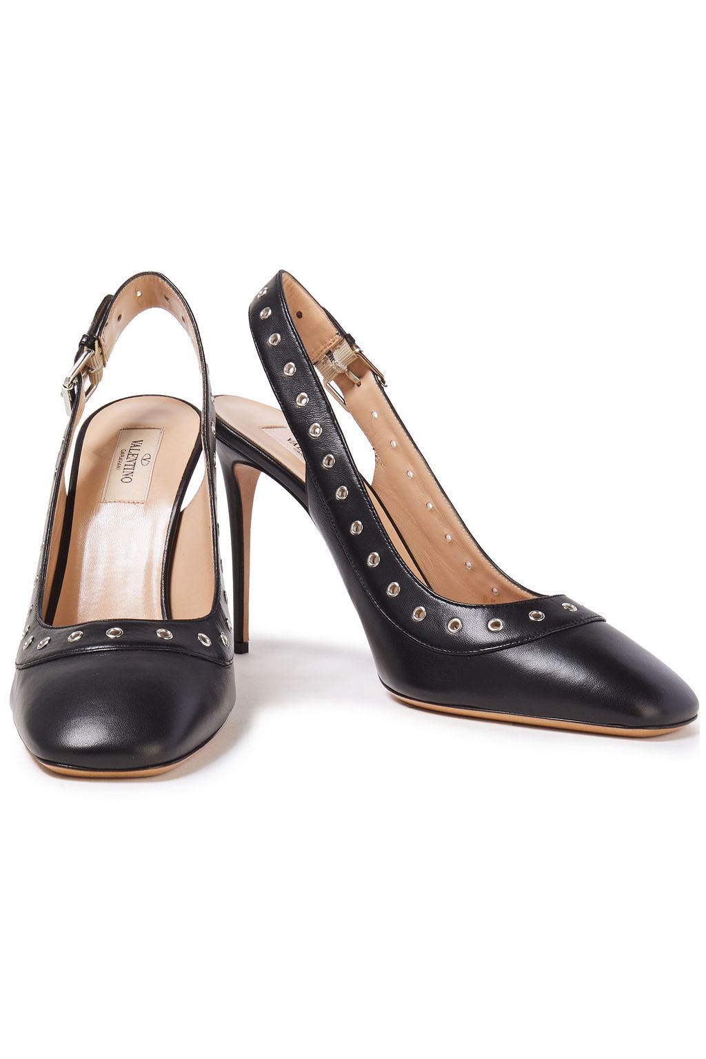 VALENTINO GARAVANI Eyelet-embellished leather slingback pumps