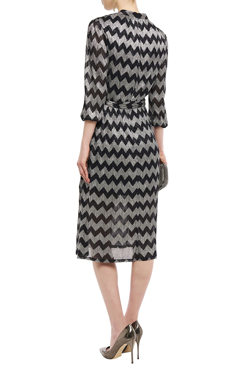 ALICE + OLIVIA Katina wrap-effect metallic printed tulle midi dress