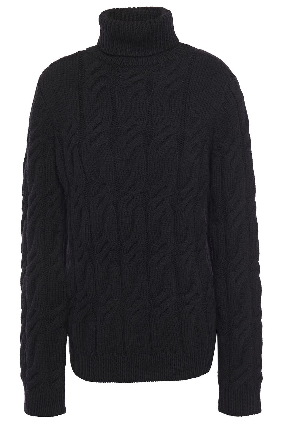 black cable knit turtleneck sweater