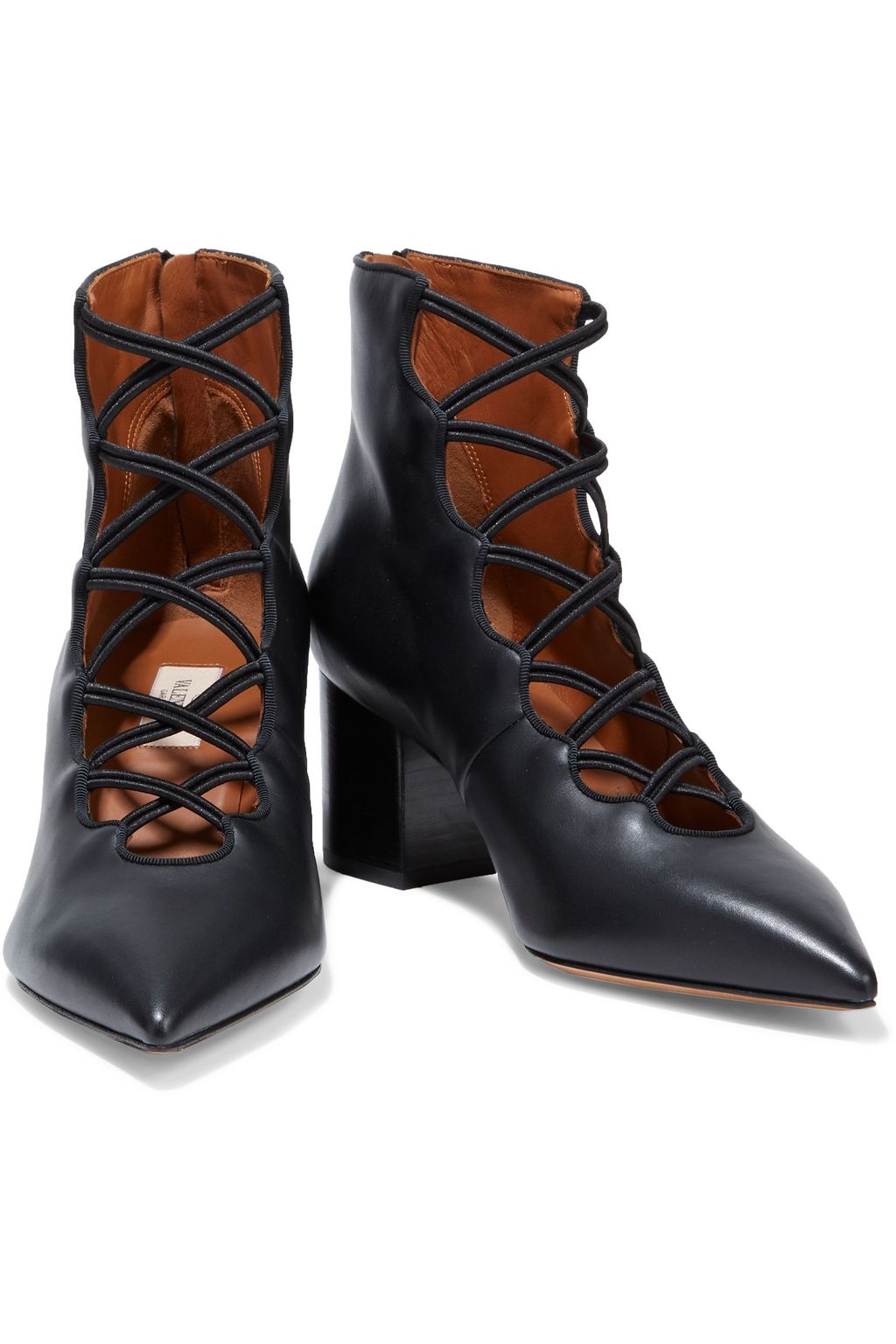VALENTINO GARAVANI Lattice-trimmed leather ankle boots