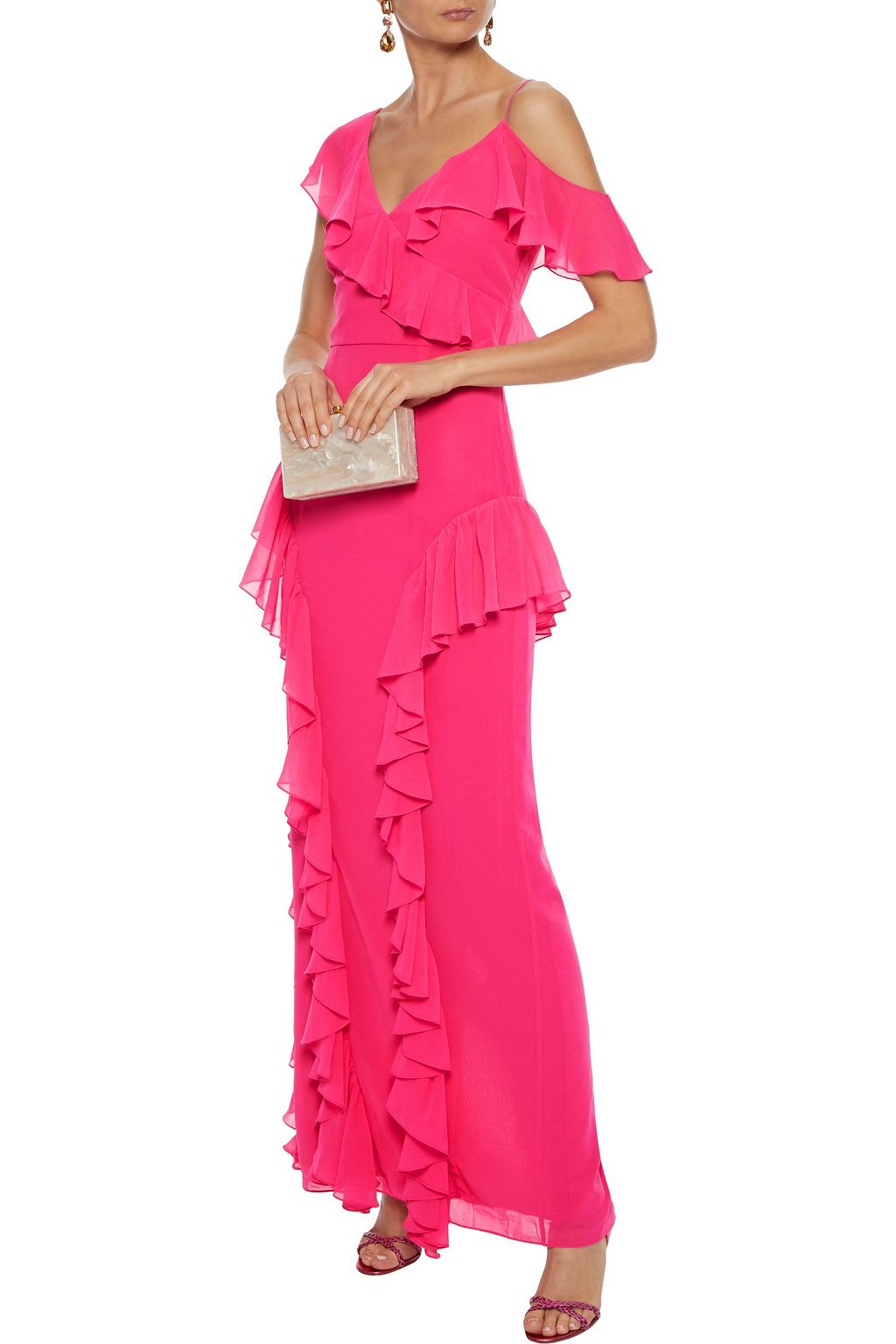 MIKAEL AGHAL Cold-shoulder ruffled georgette gown