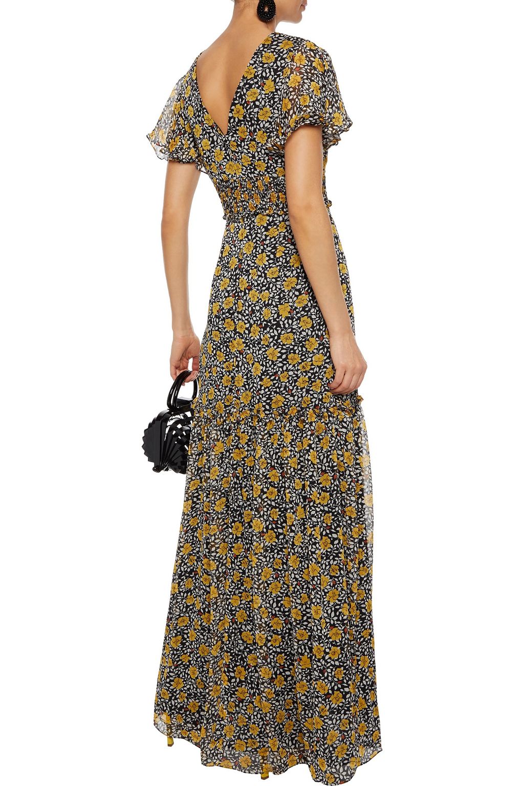 MIKAEL AGHAL Shirred floral-print georgette maxi dress