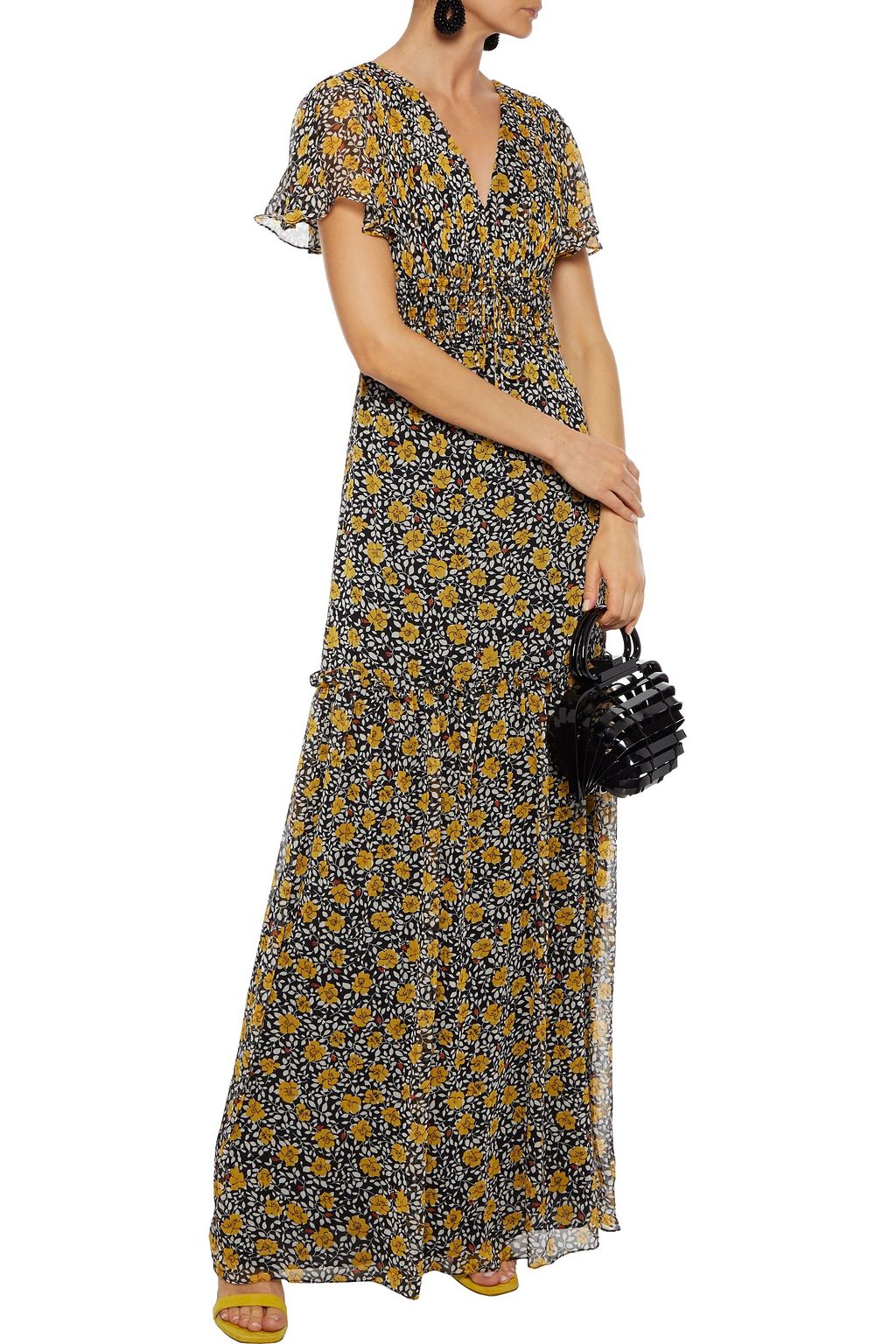 MIKAEL AGHAL Shirred floral-print georgette maxi dress
