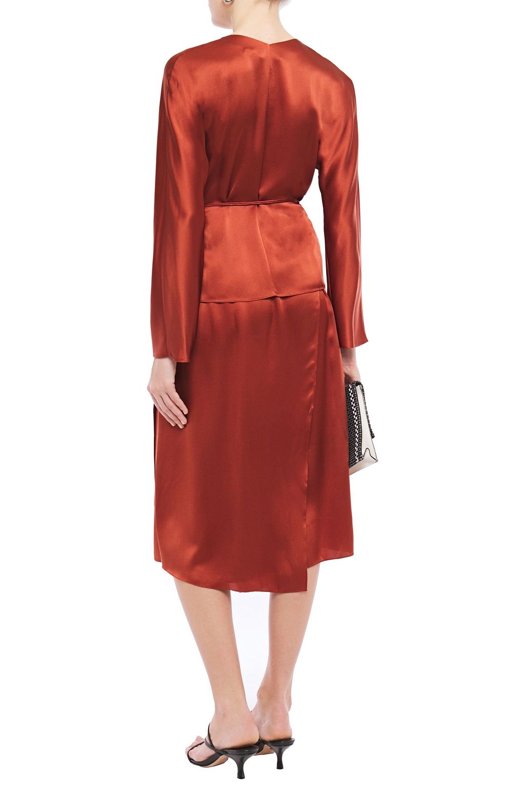VINCE. Wrap-effect silk-satin midi skirt