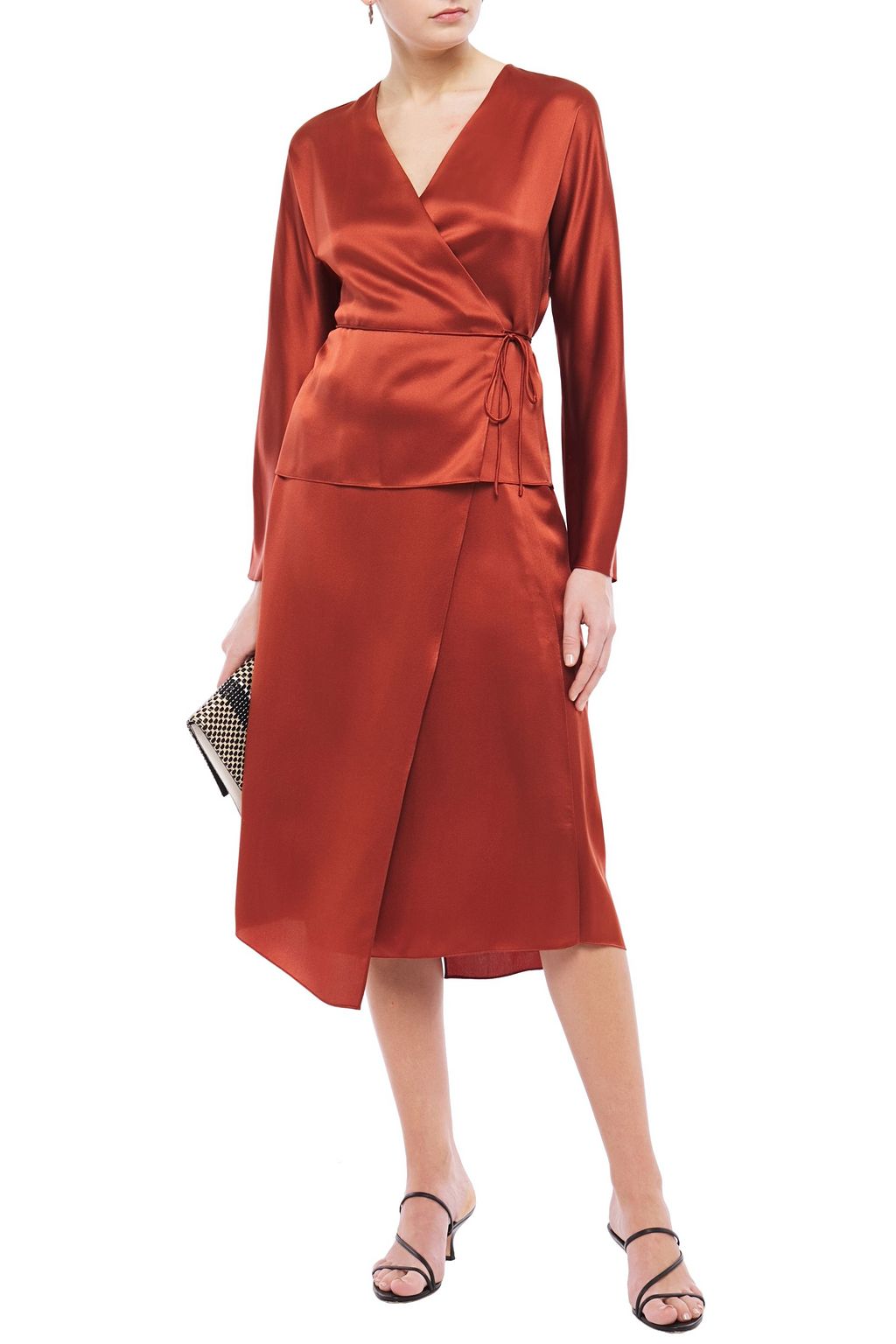 VINCE. Wrap-effect silk-satin midi skirt