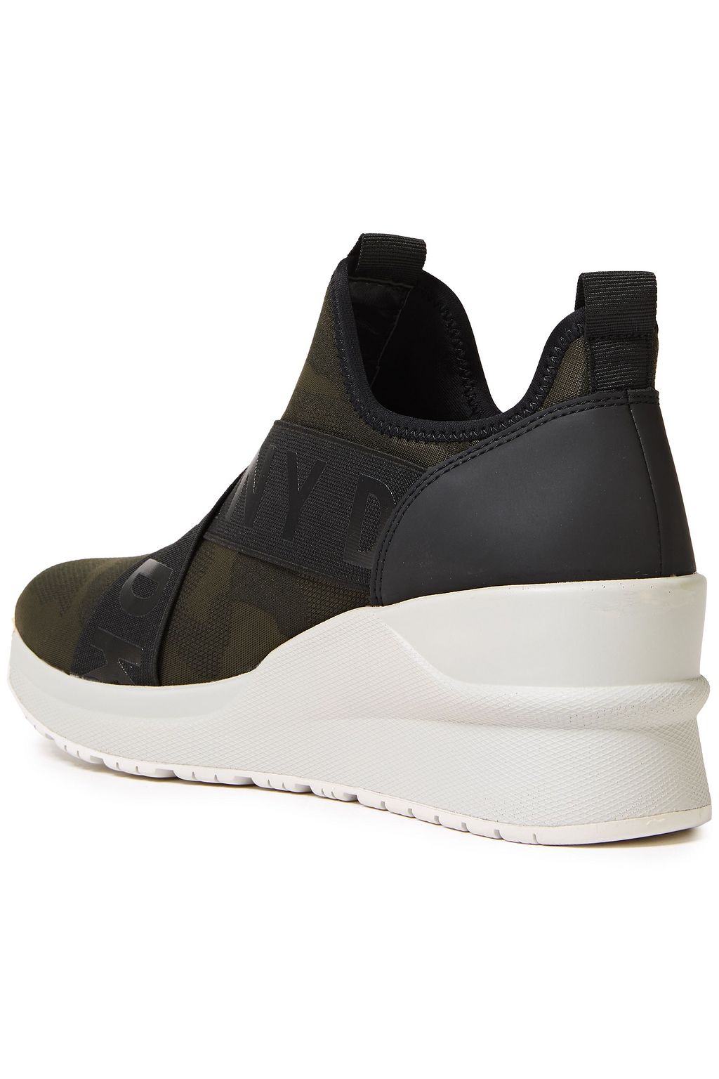 DKNY Camouflage stretch-knit wedge slip-on sneakers