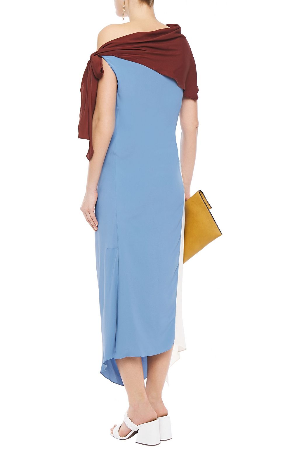 MARNI Off-the-shoulder gathered two-tone midi dress
