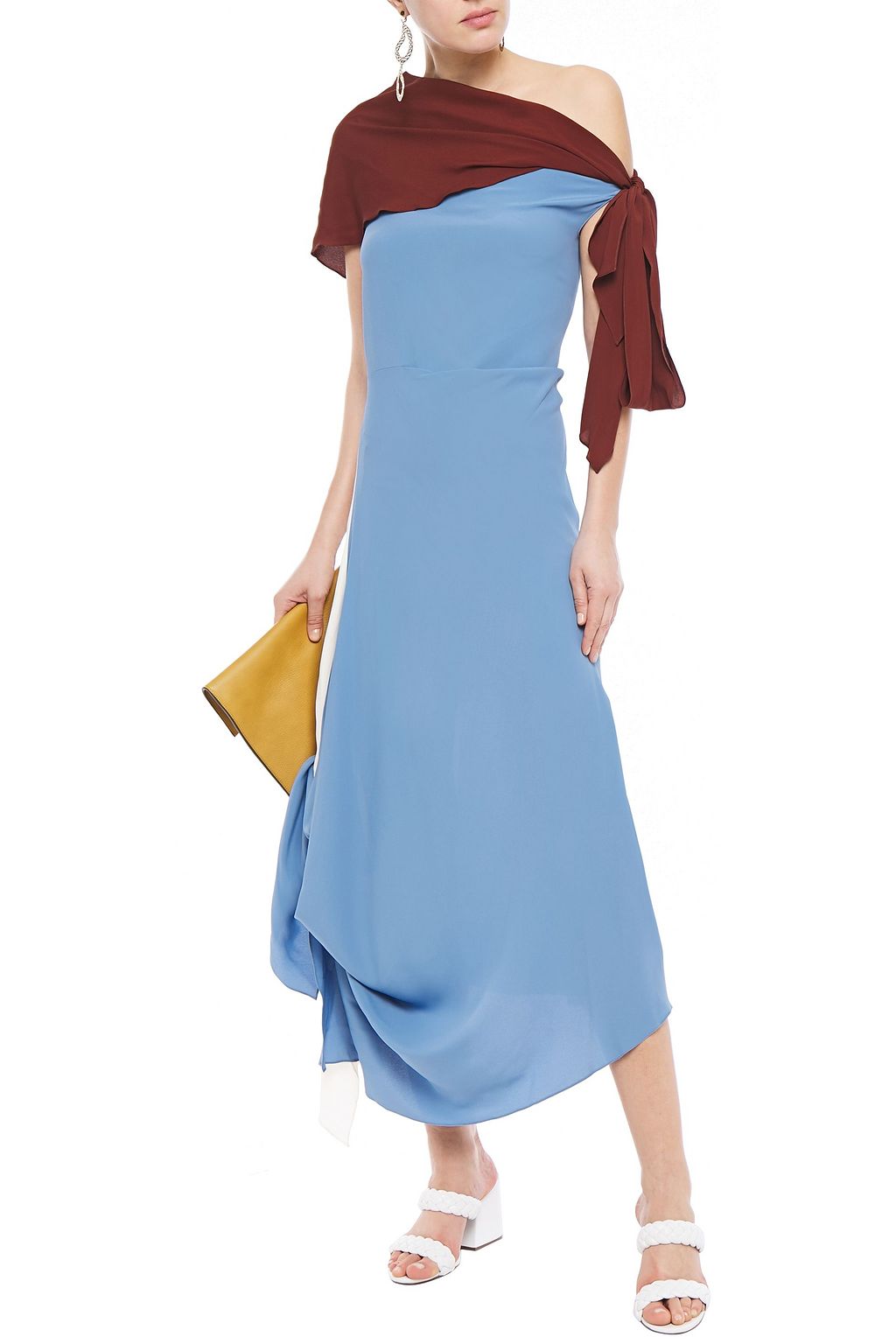 MARNI Off-the-shoulder gathered two-tone midi dress