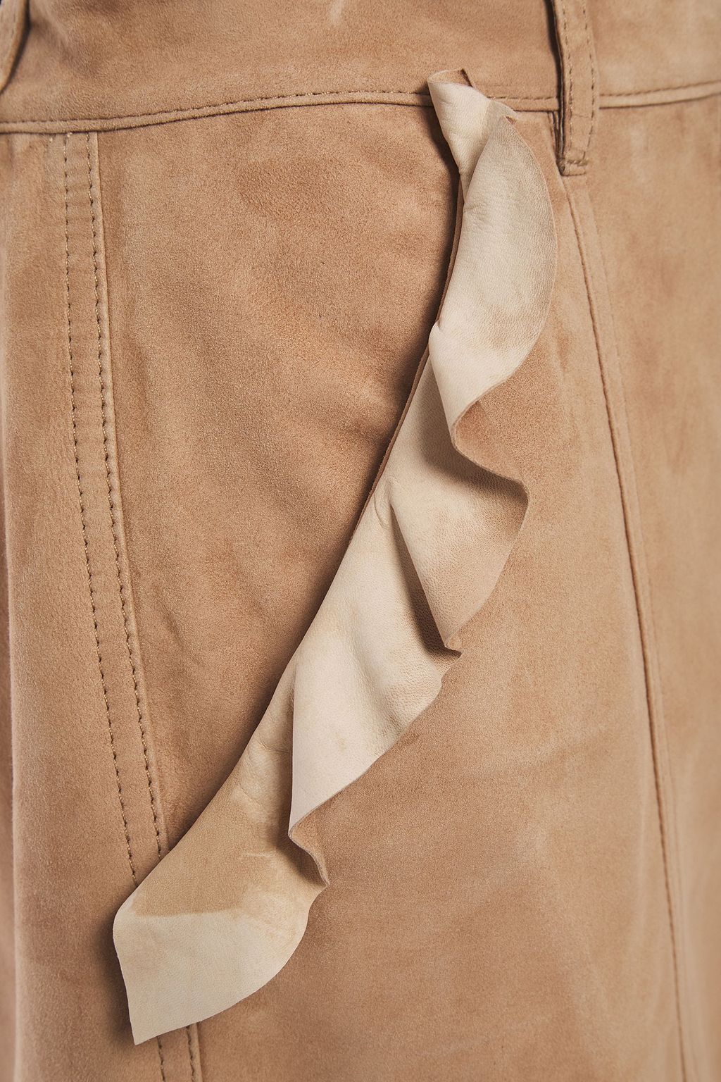 7 FOR ALL MANKIND Ruffle-trimmed suede mini skirt