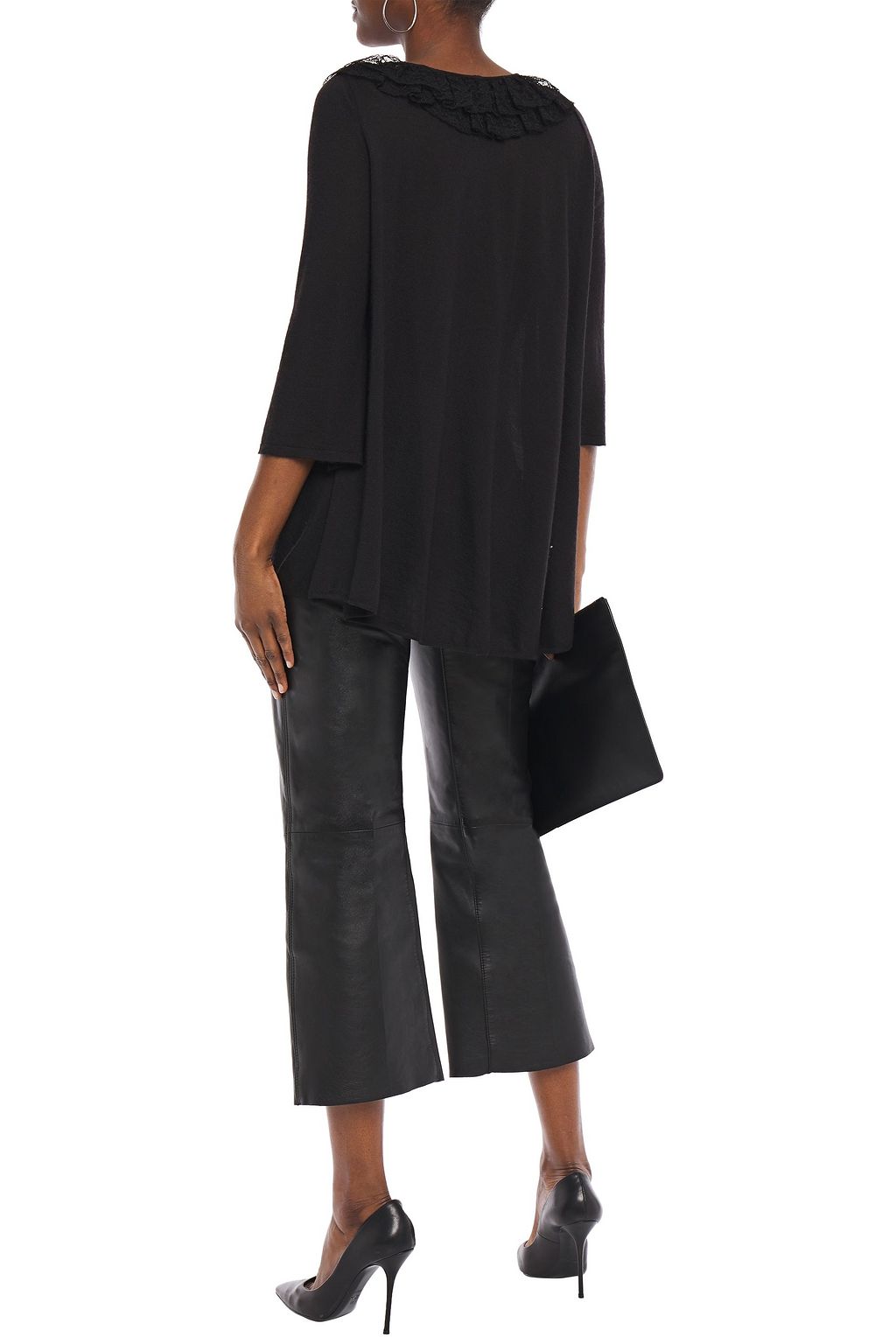 GIAMBATTISTA VALLI Lace-trimmed ruffled cashmere and silk-blend sweater