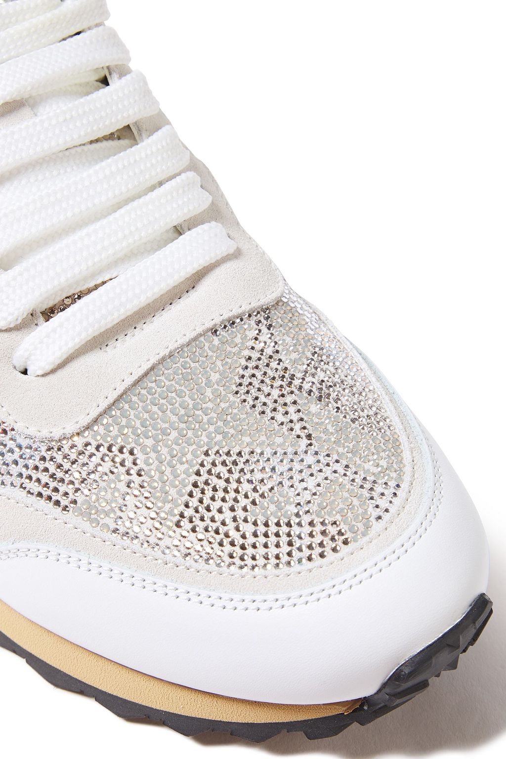 VALENTINO GARAVANI Crystal-embellished leather-trimmed suede sneakers