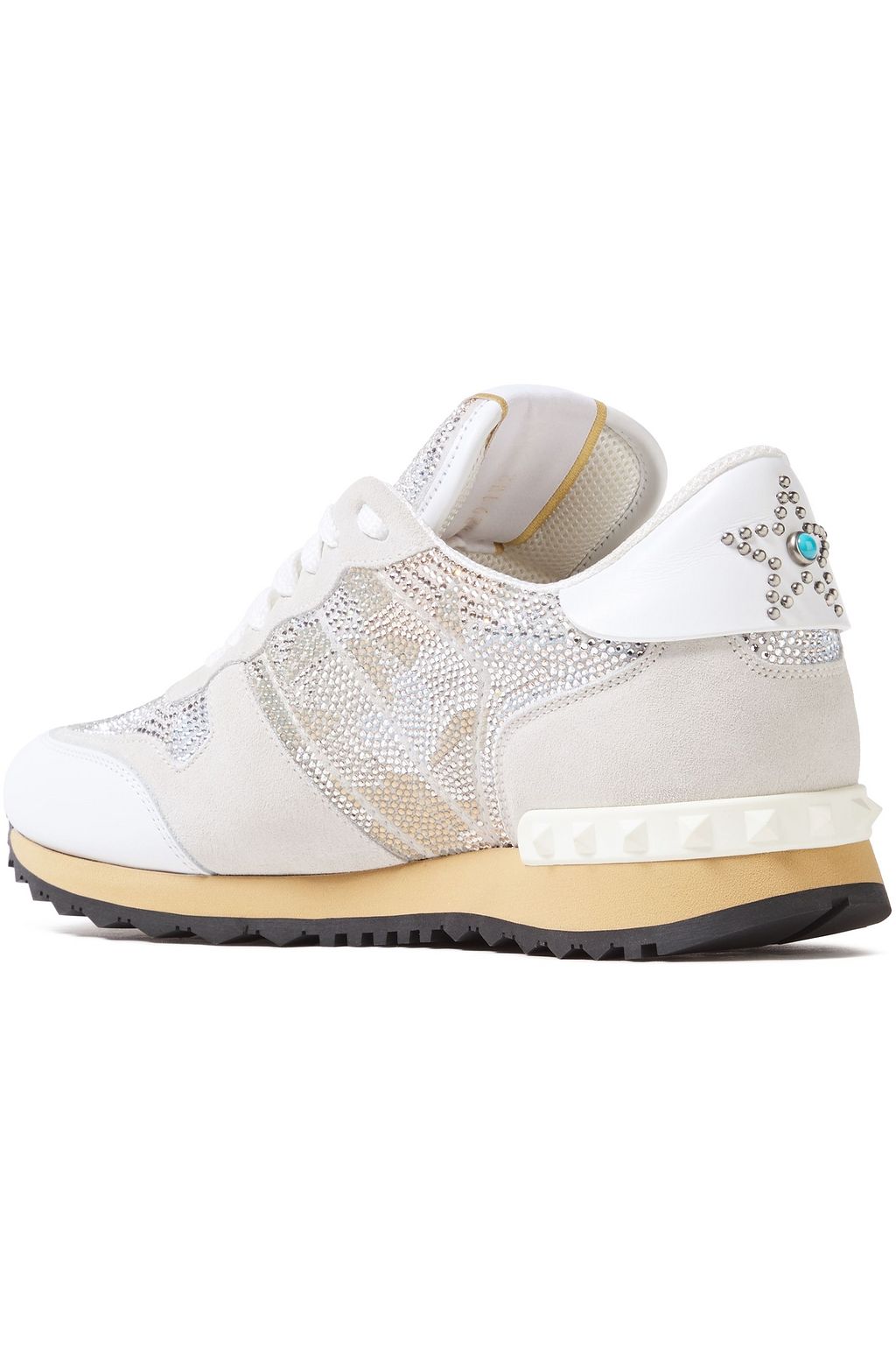 VALENTINO GARAVANI Crystal-embellished leather-trimmed suede sneakers