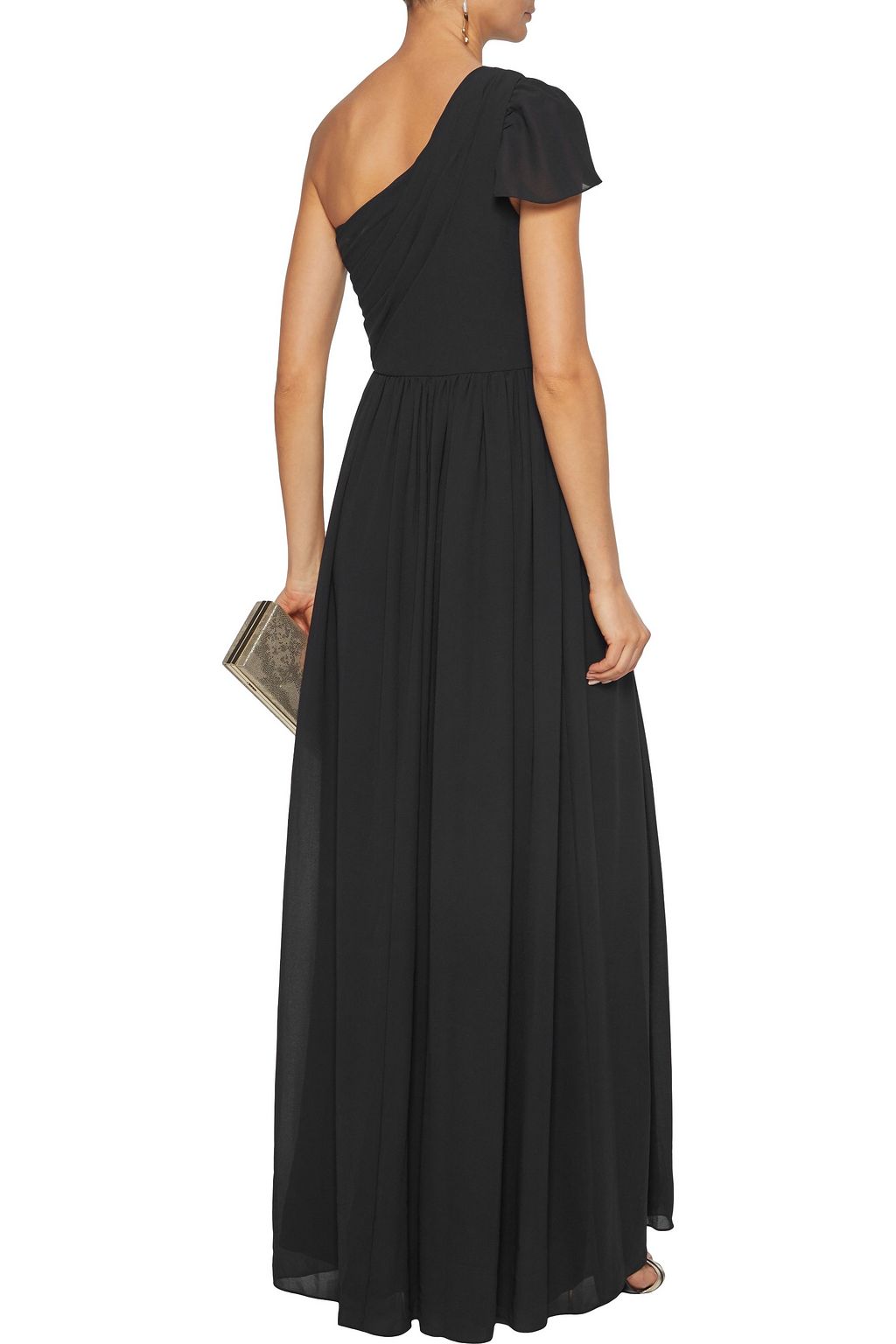 side ruched double strap crepe gown