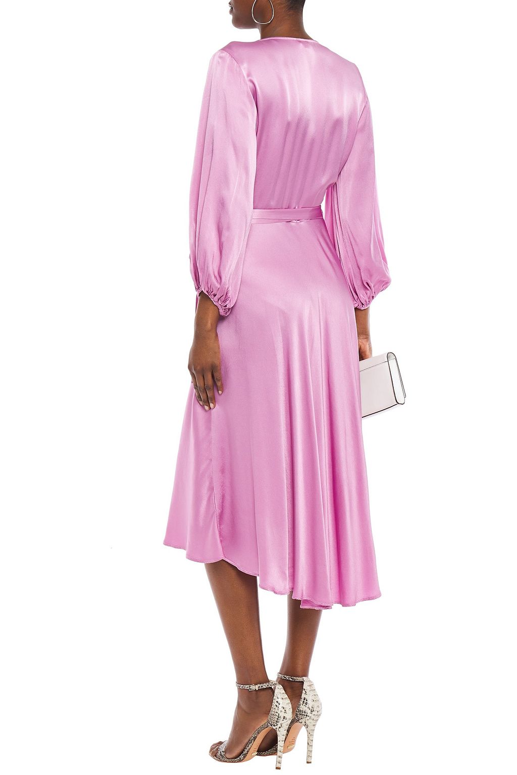 GHOST LONDON Wrap-effect gathered satin-crepe midi dress