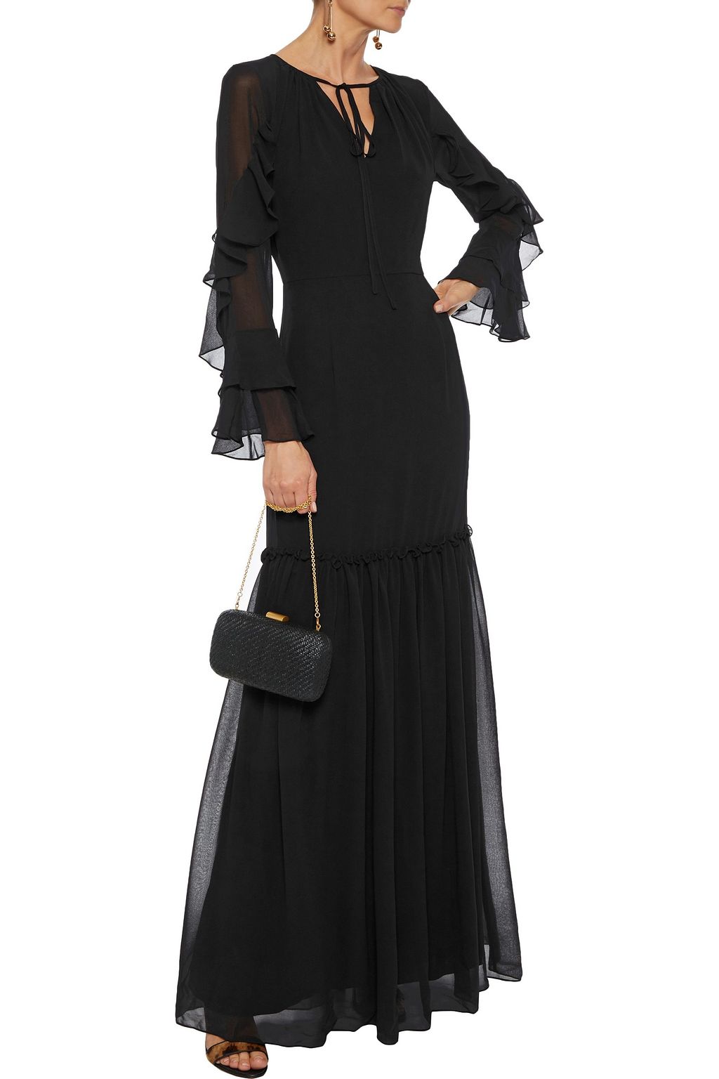 MIKAEL AGHAL Ruffle-trimmed gathered chiffon maxi dress