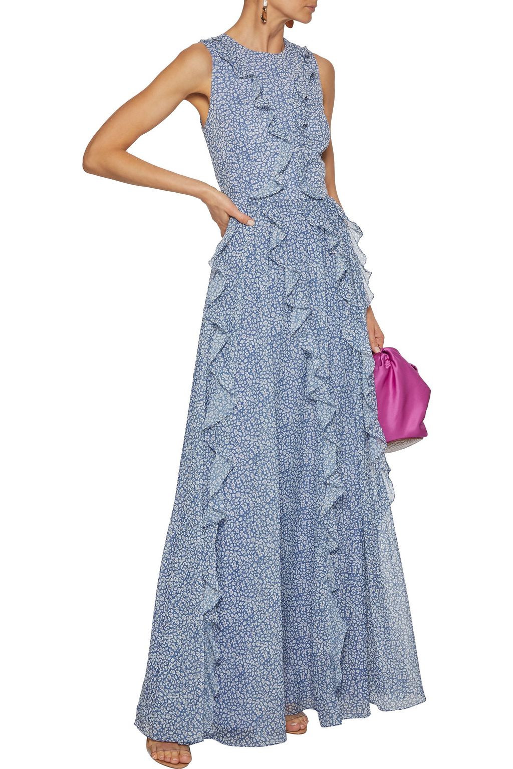 MIKAEL AGHAL Ruffled floral-print chiffon gown