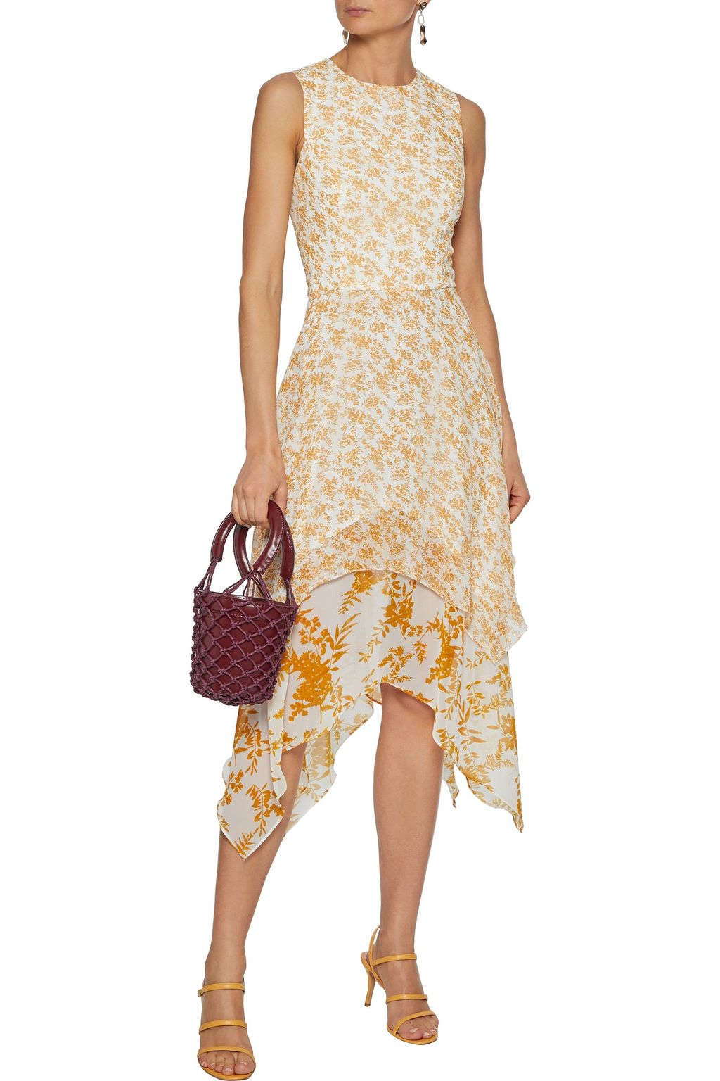 MIKAEL AGHAL Asymmetric floral-print chiffon dress