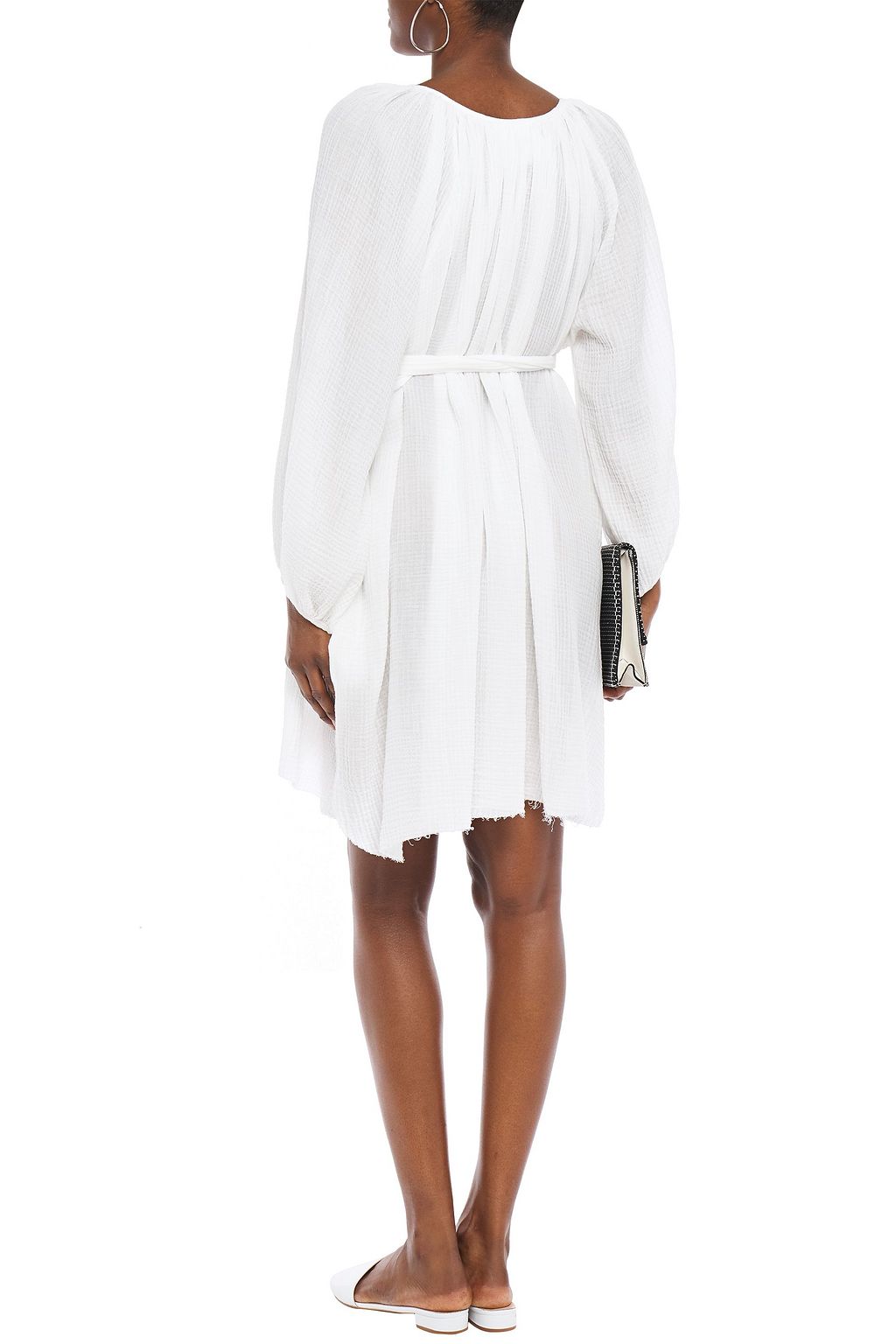LOUP CHARMANT Belted cotton-seersucker mini dress