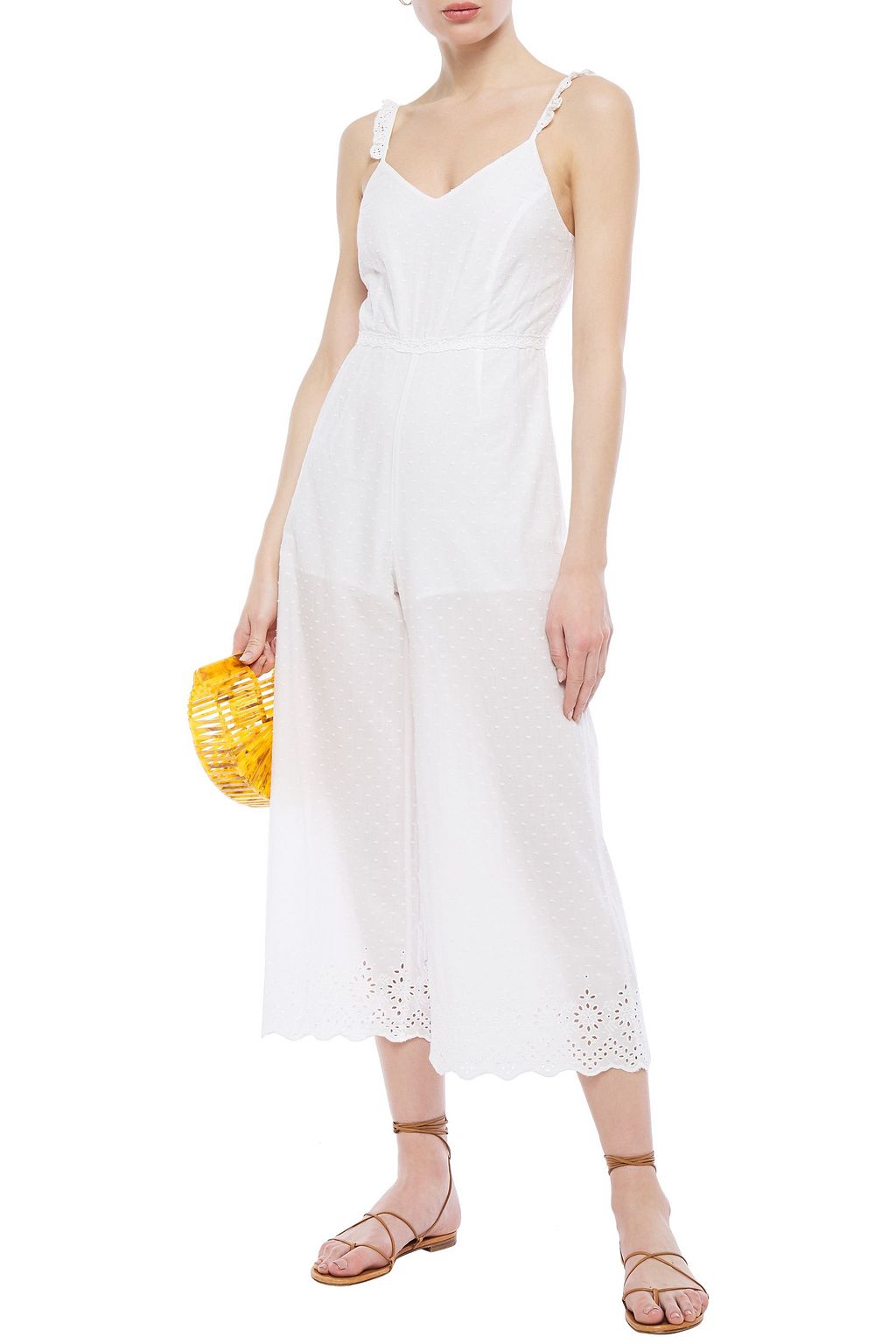TIGERLILY Cropped broderie anglaise and Swiss-dot cotton jumpsuit