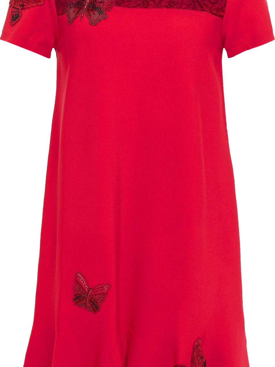 lace-paneled embellished stretch-knit mini dress