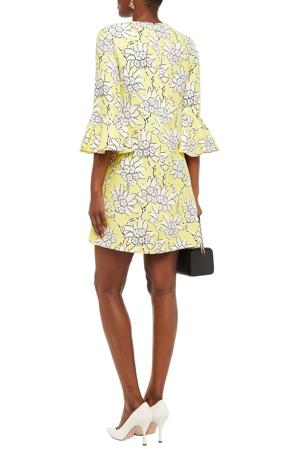 VALENTINO GARAVANI Fluted floral-print wool and silk-blend crepe mini dress