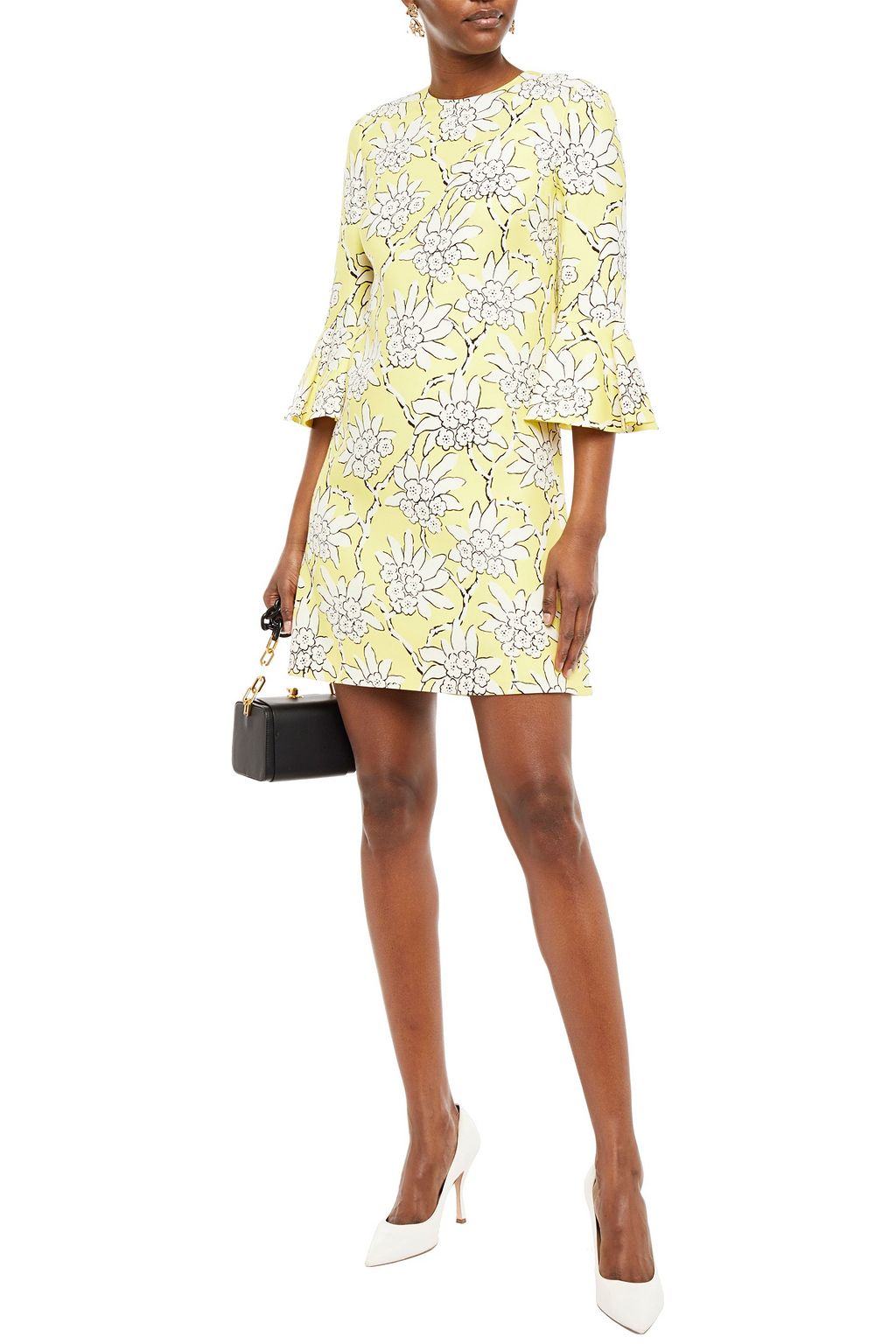 VALENTINO GARAVANI Fluted floral-print wool and silk-blend crepe mini dress