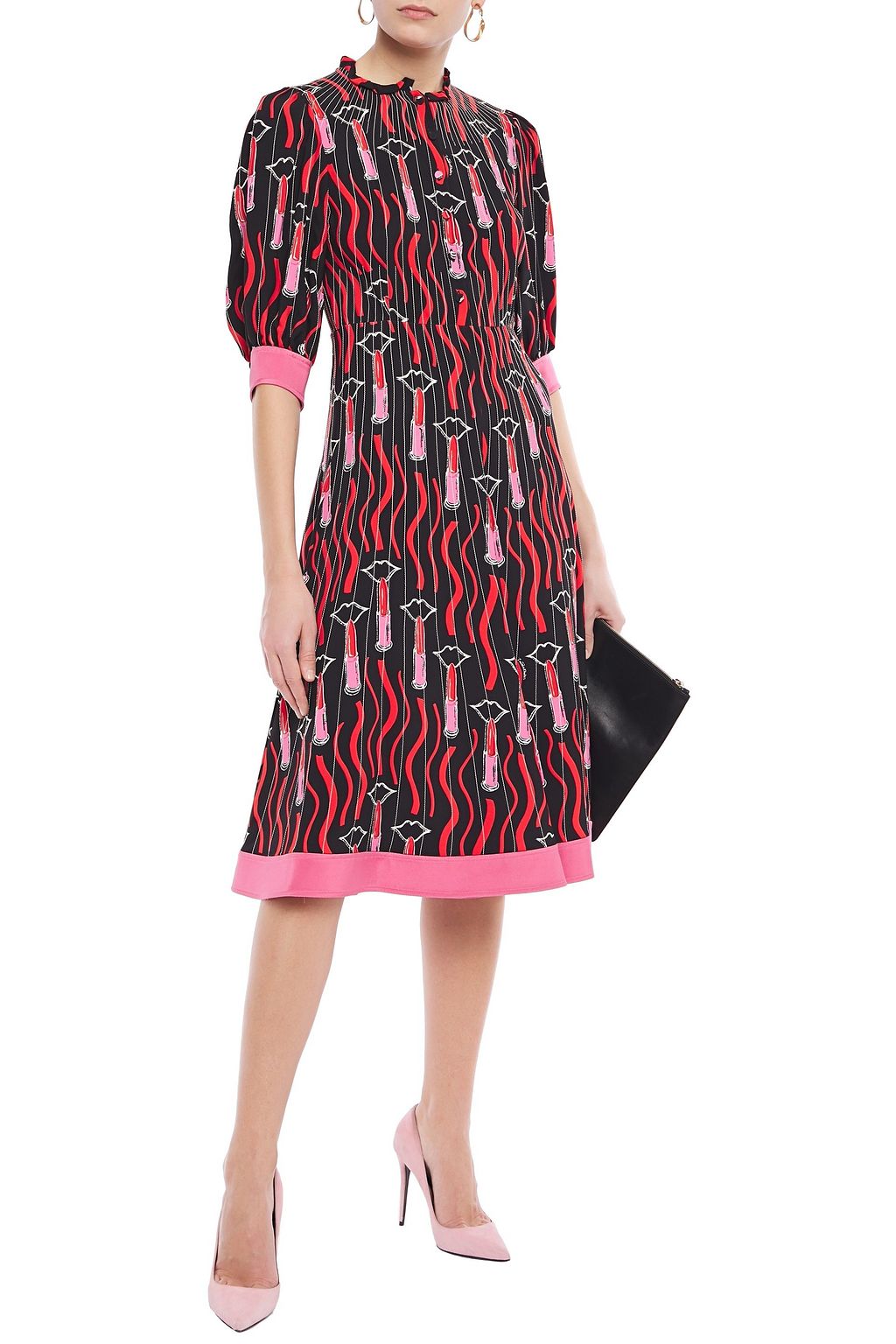 VALENTINO GARAVANI Ruffled printed crepe midi dress