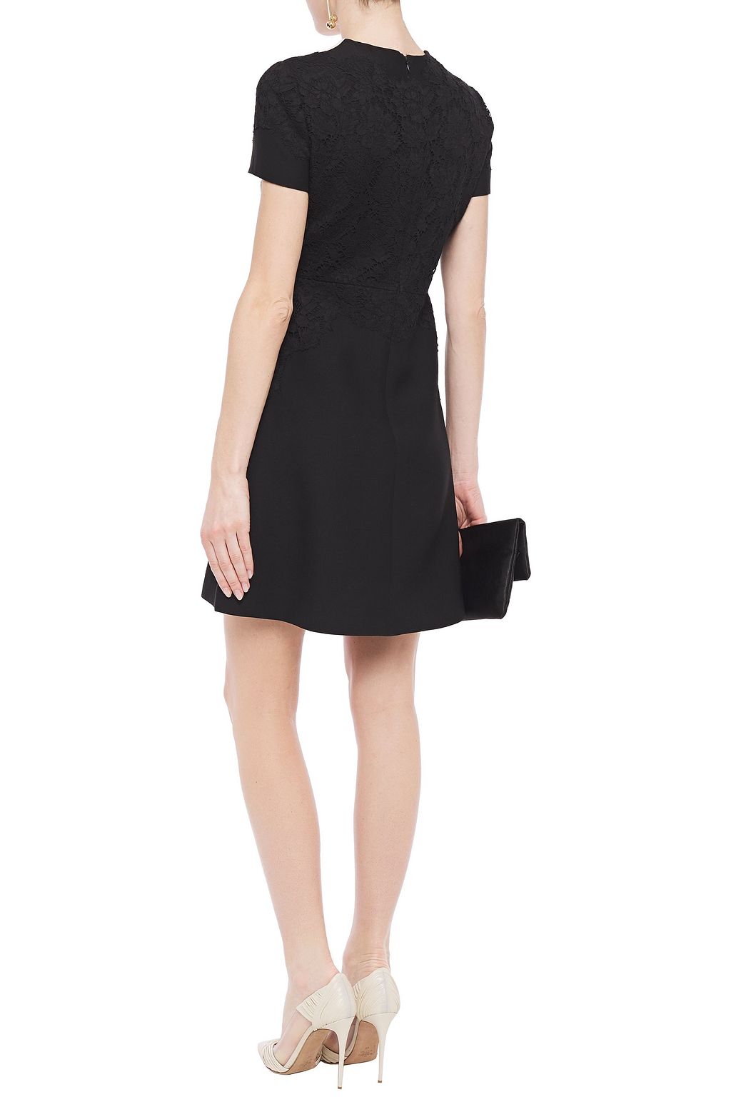 VALENTINO GARAVANI Corded lace-appliquéd cotton-blend cady mini dress