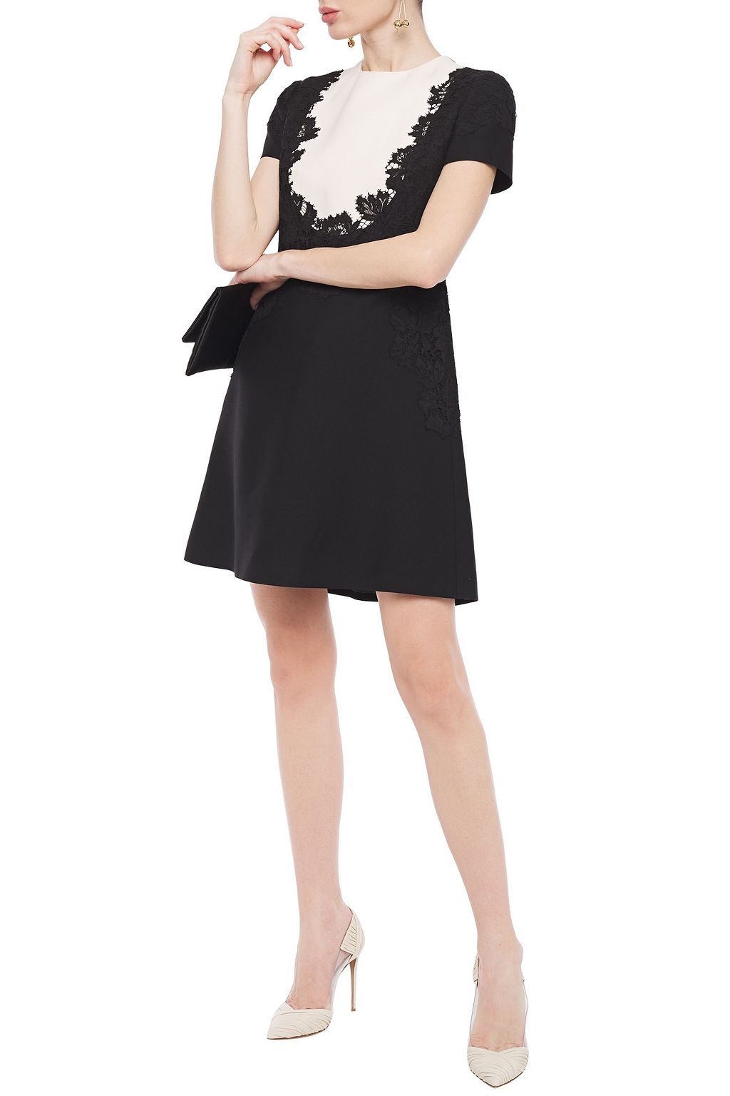 VALENTINO GARAVANI Corded lace-appliquéd cotton-blend cady mini dress