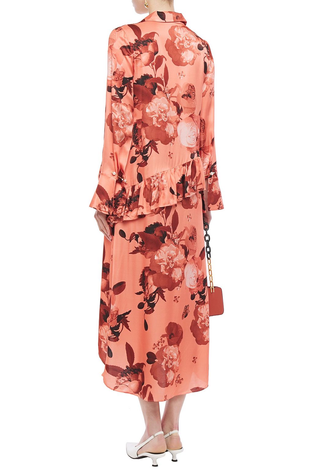 MOTHER OF PEARL Alba floral-print satin peplum midi dress
