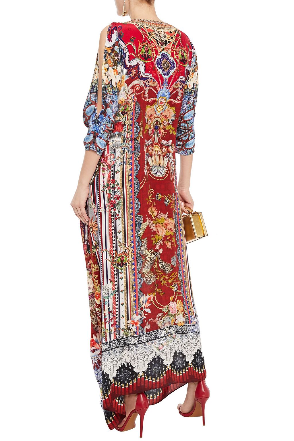 CAMILLA Tie-front embellished printed silk crepe de chine kaftan