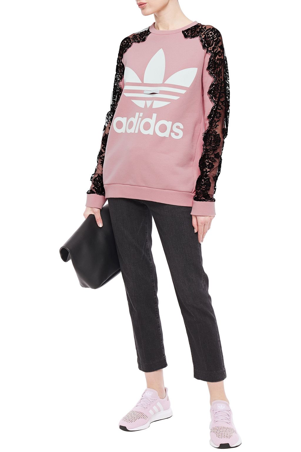 ADIDAS BY STELLA MCCARTNEY Lace-paneled printed French cotton-terry sweatshirt