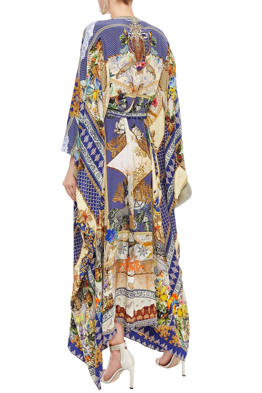 CAMILLA Lace-up crystal-embellished printed silk crepe de chine kaftan