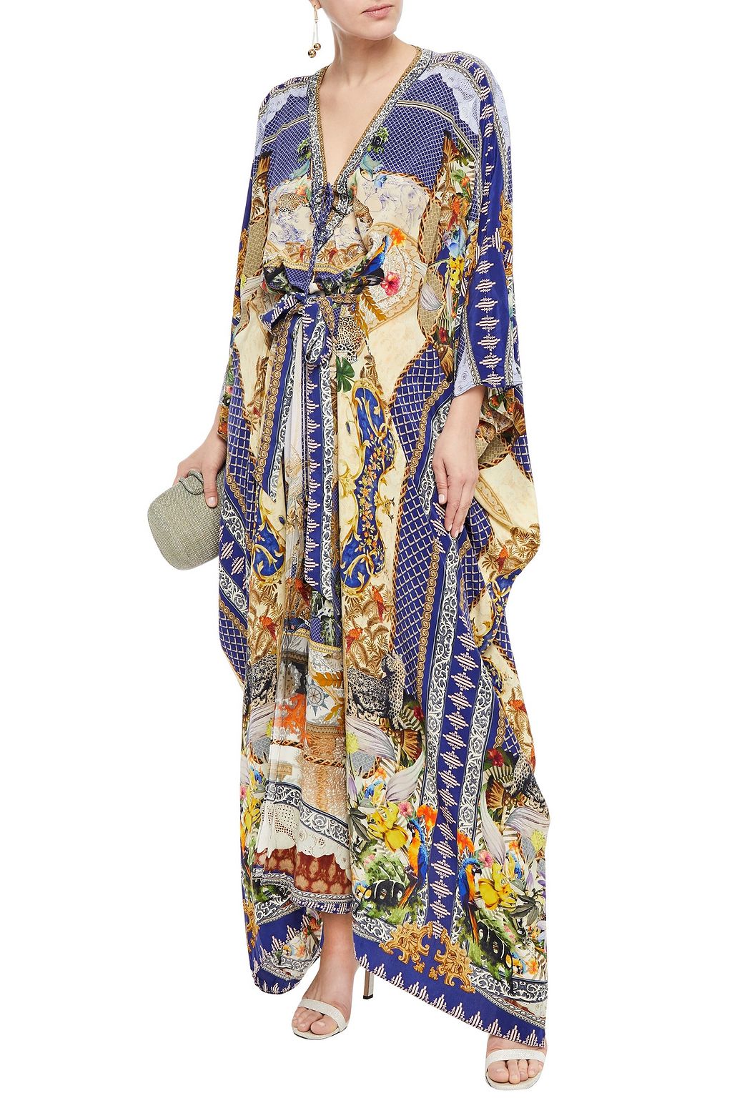 CAMILLA Lace-up crystal-embellished printed silk crepe de chine kaftan