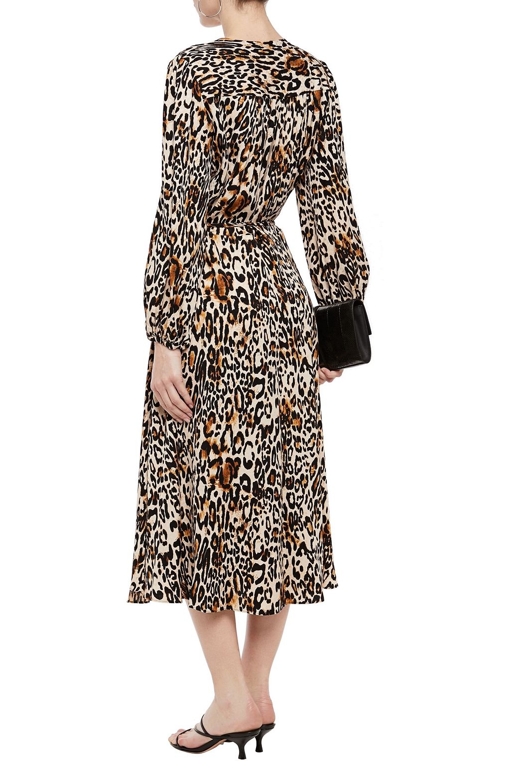 MILLY Gathered leopard-jacquard midi wrap dress