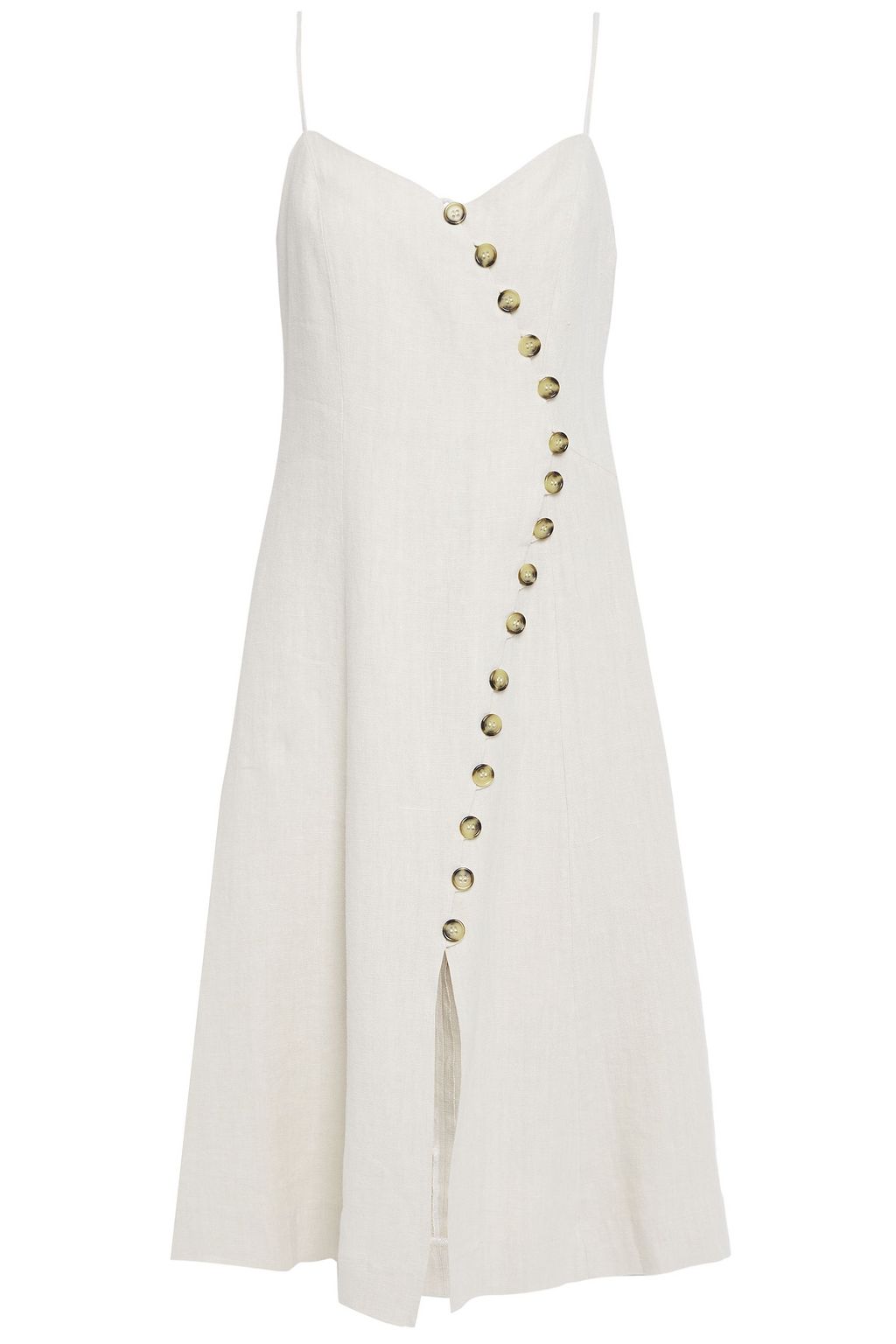 cream linen dress with buttons