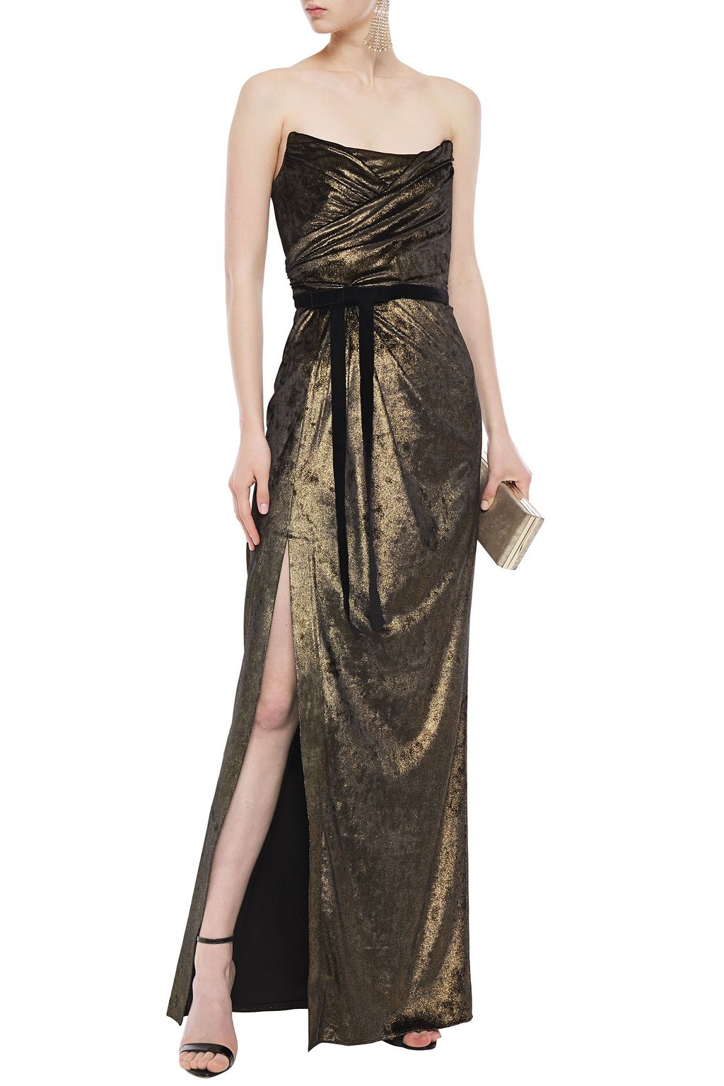 strapless velvet gown