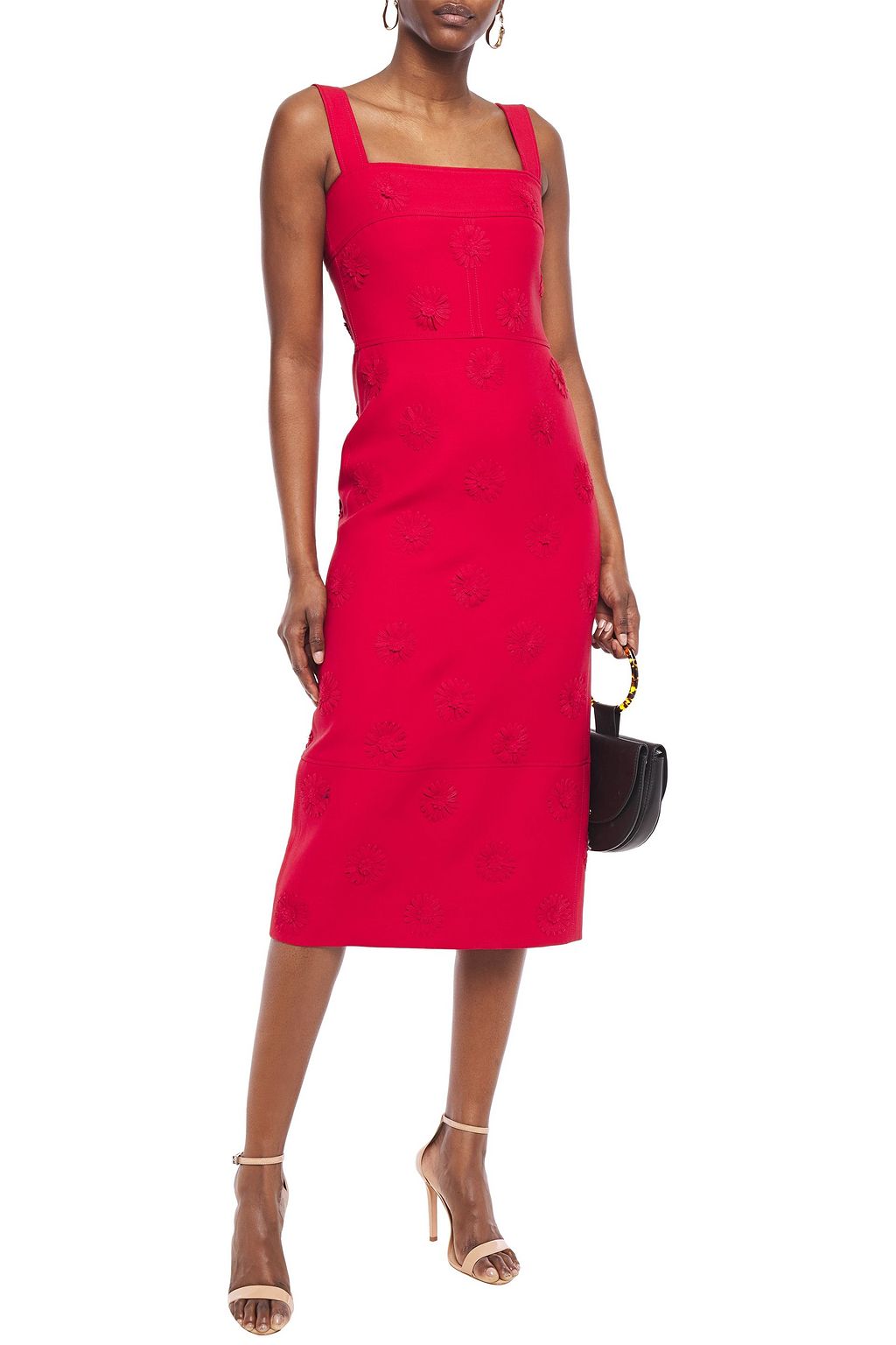 VALENTINO GARAVANI Floral-appliquéd wool and silk-blend midi dress