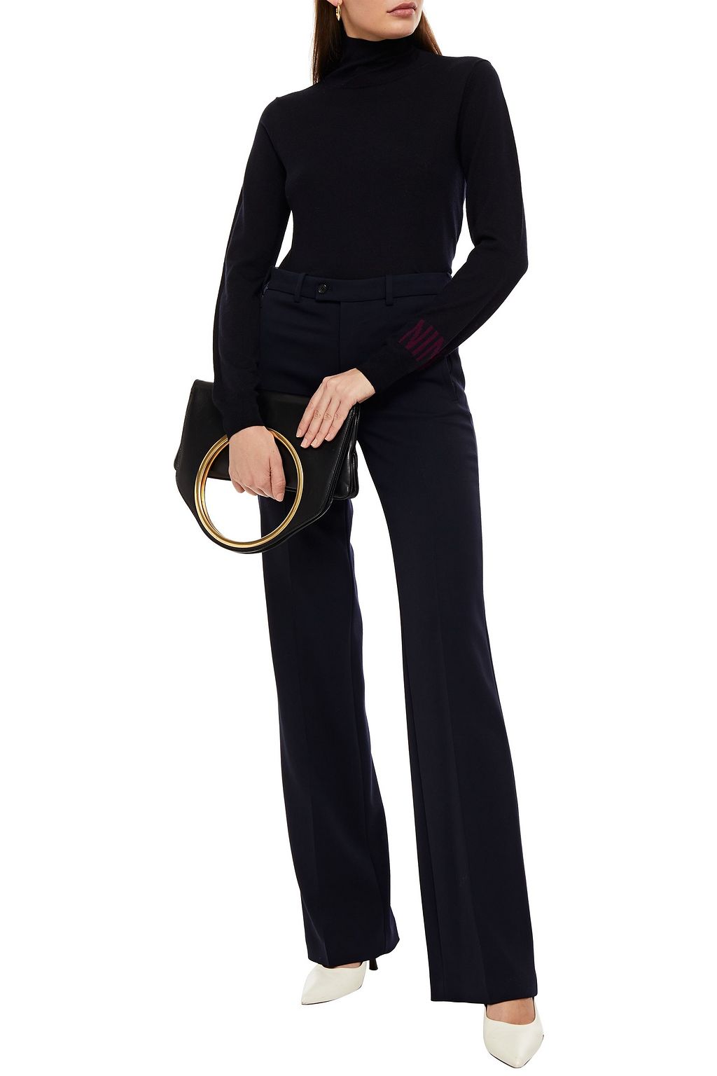 NINA RICCI Jacquard-trimmed wool turtleneck sweater